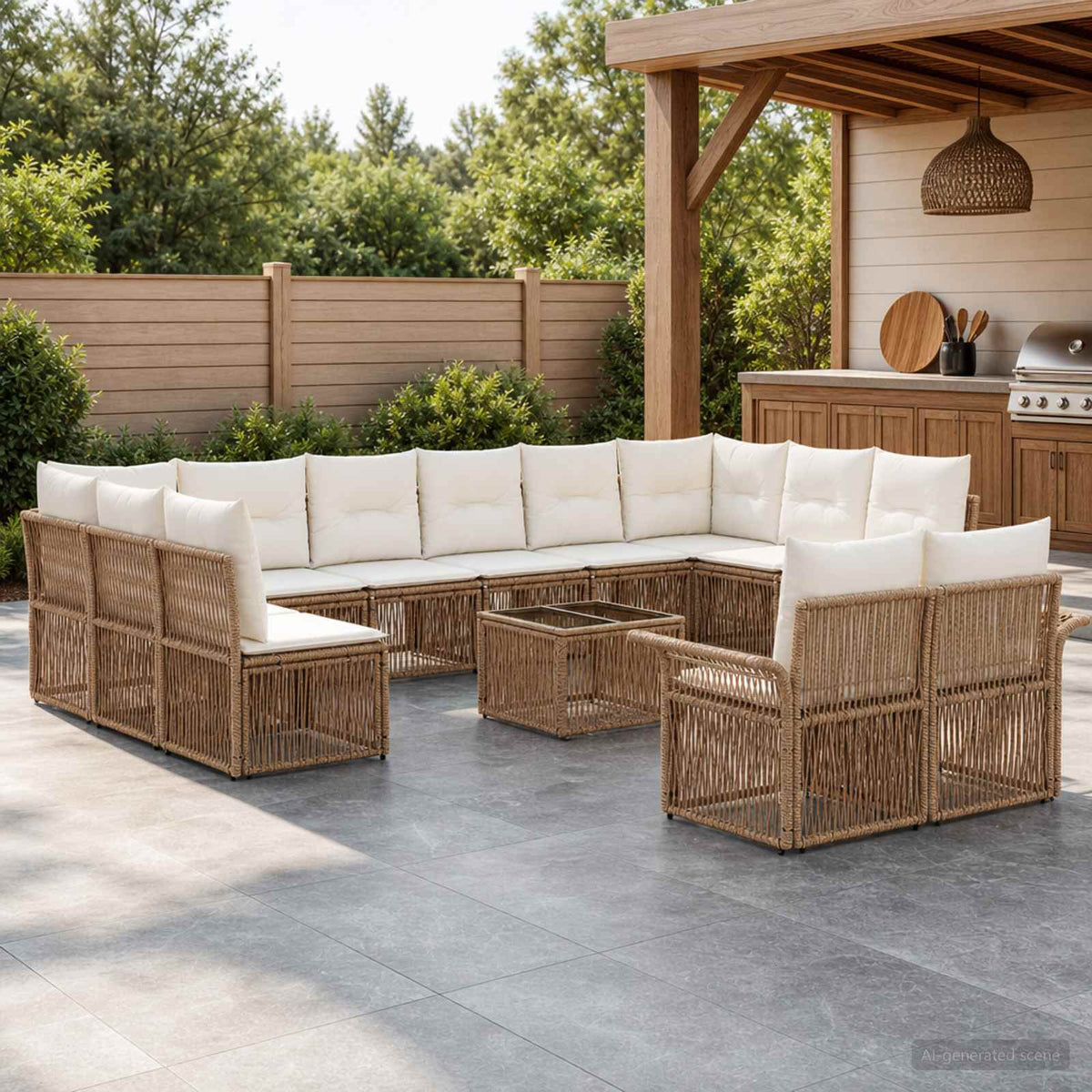 Tuinbankenset 13 pcs Beige poly rattan is nu te koop bij PeponiXL, paradijselijk wonen!