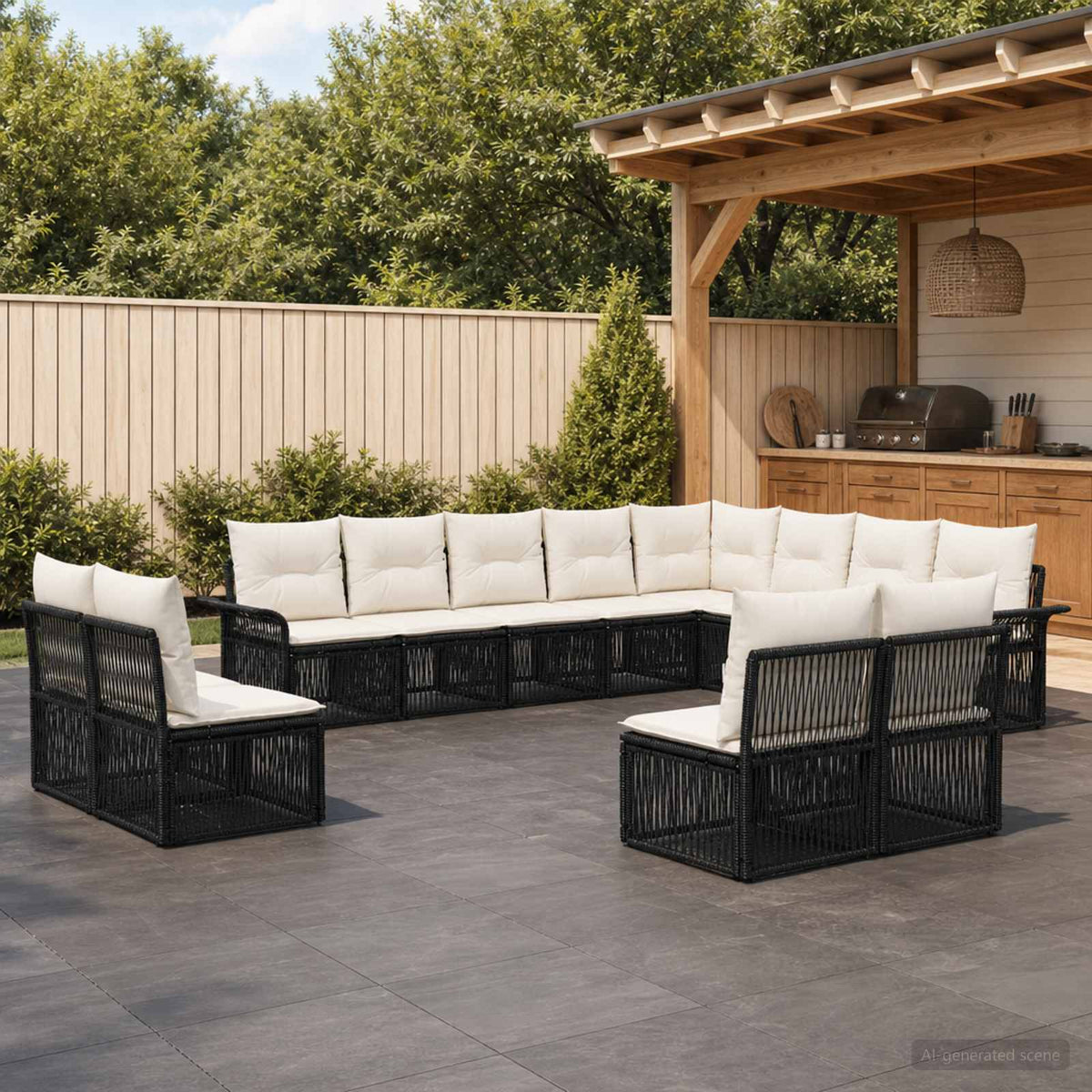 Tuinbankenset 12 pcs Zwart poly rattan is nu te koop bij PeponiXL, paradijselijk wonen!