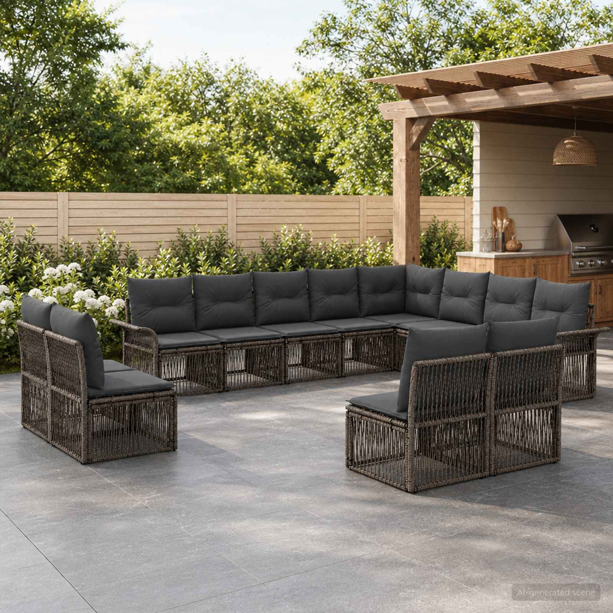 Tuinbankenset 12 pcs Grijs poly rattan is nu te koop bij PeponiXL, paradijselijk wonen!