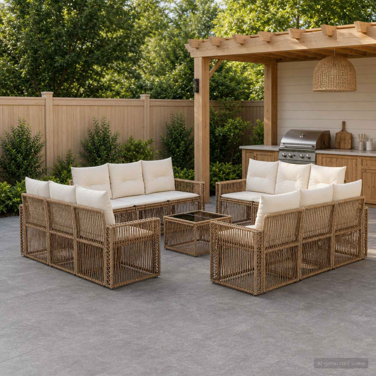 Tuinbankenset 13 pcs Beige en Crème Wit poly rattan is nu te koop bij PeponiXL, paradijselijk wonen!
