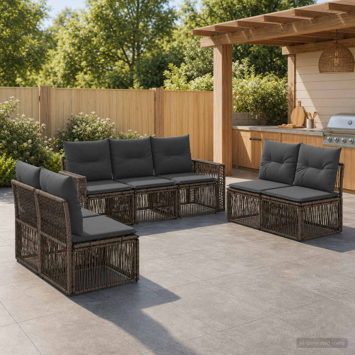 Tuinbankenset 7 pcs Grijs en Donkergrijs poly rattan is nu te koop bij PeponiXL, paradijselijk wonen!