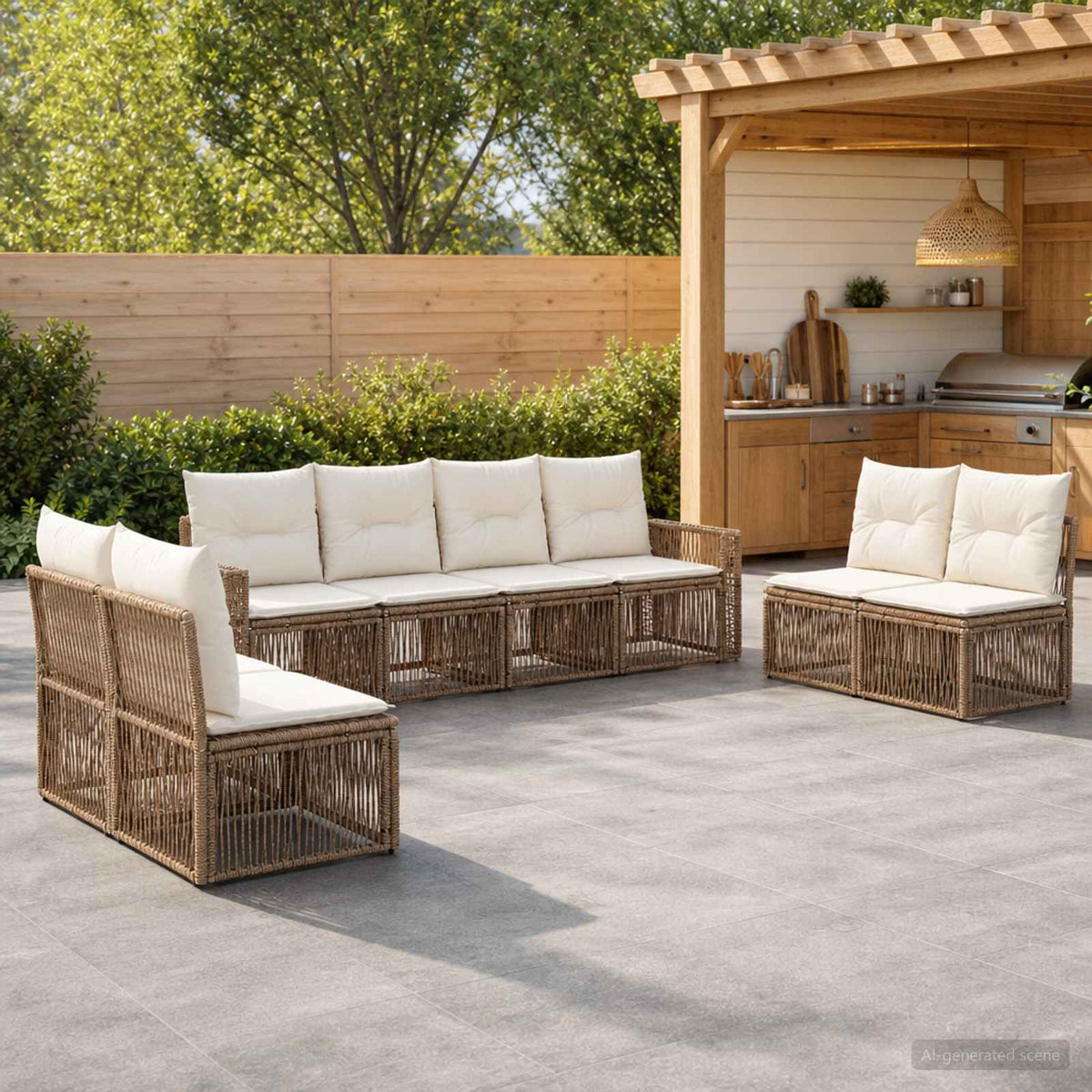 Tuinbankenset 8 pcs Beige en Crème Wit poly rattan is nu te koop bij PeponiXL, paradijselijk wonen!