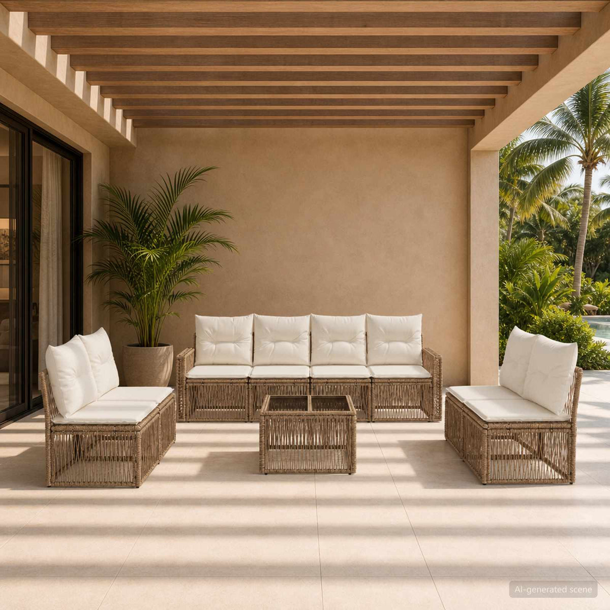 Tuinbankenset 9 pcs Beige en Crème Wit poly rattan is nu te koop bij PeponiXL, paradijselijk wonen!