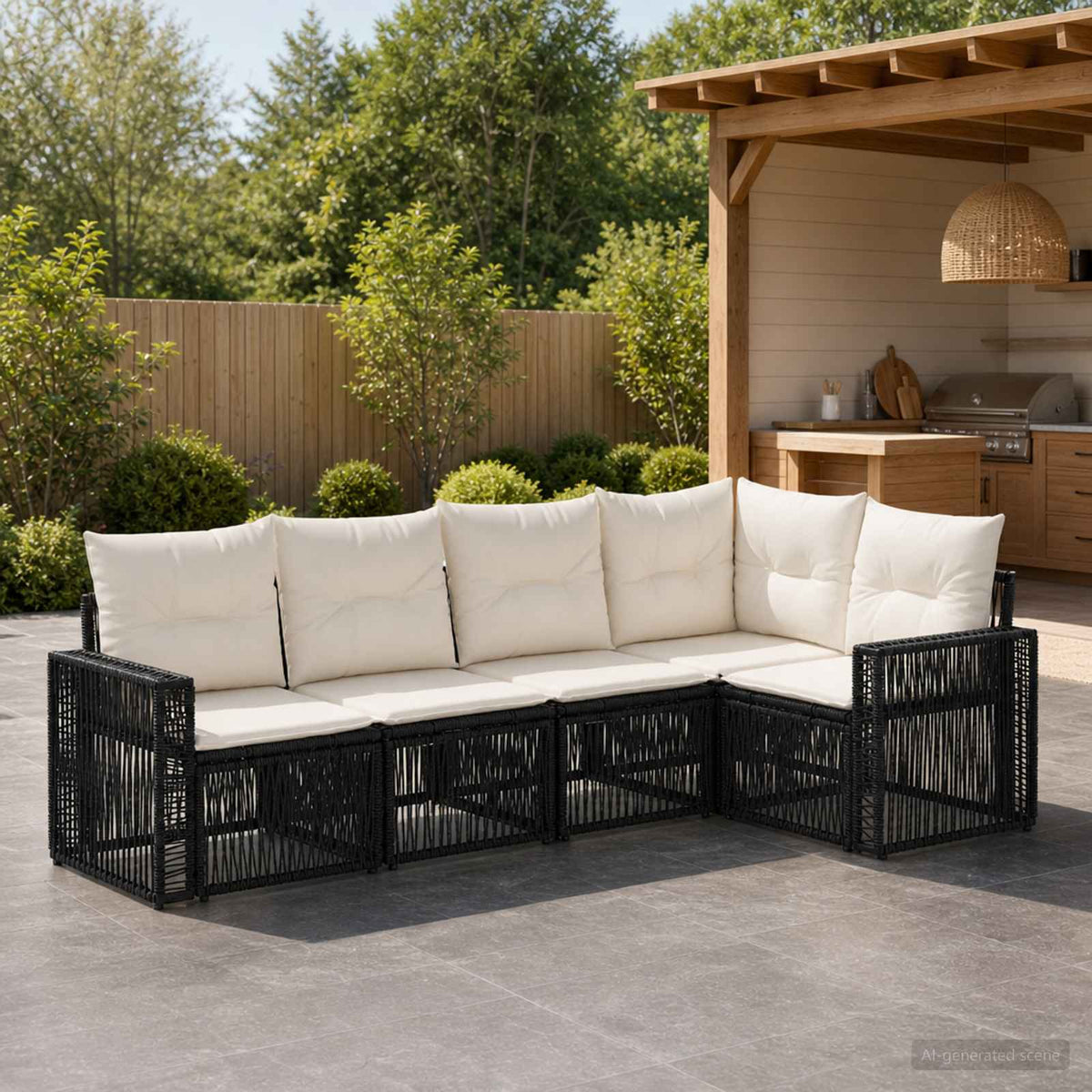 Tuinbankenset 5 pcs Zwart en Cream Wit poly rattan is nu te koop bij PeponiXL, paradijselijk wonen!
