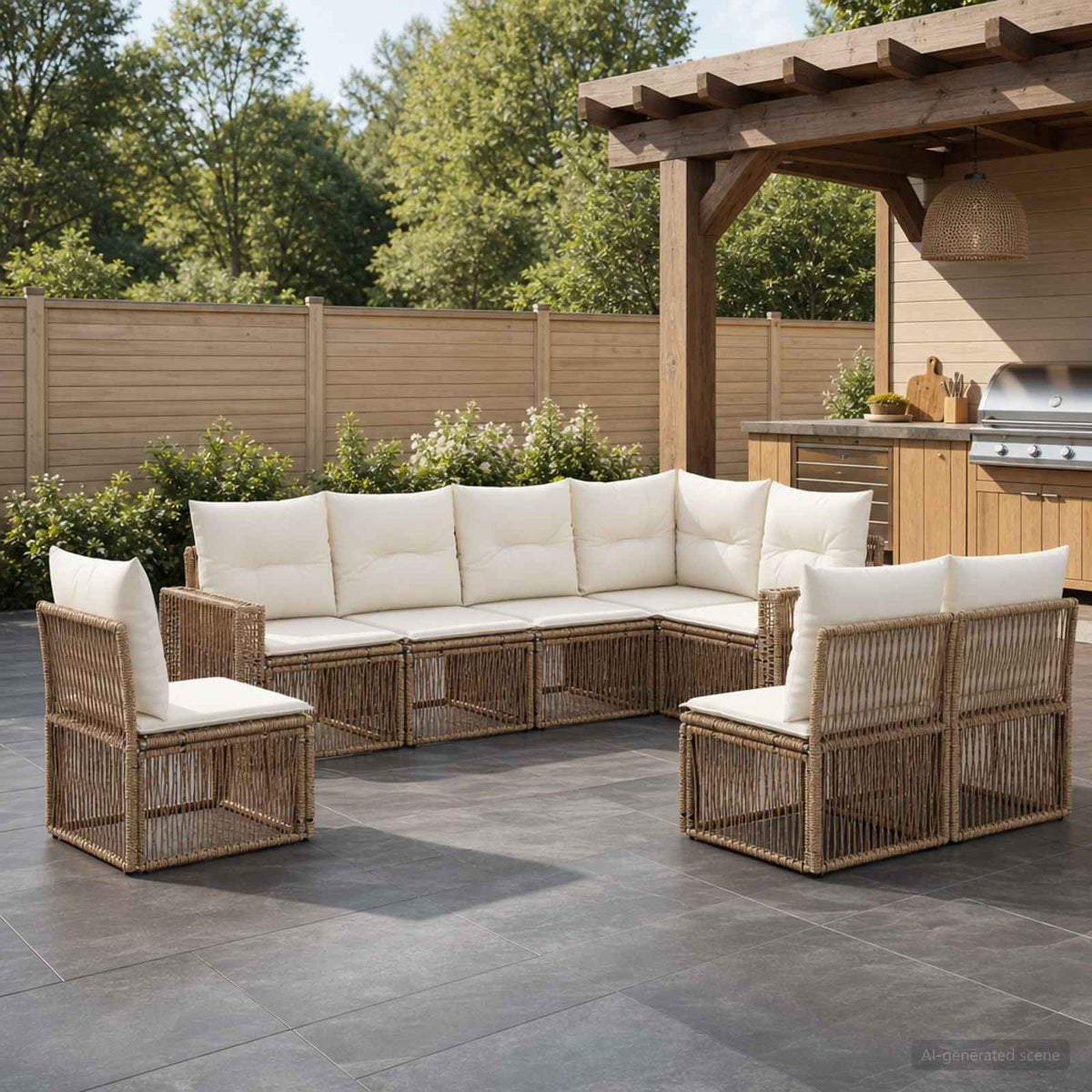 Tuinbankenset 8 pcs Beige en Crème Wit poly rattan is nu te koop bij PeponiXL, paradijselijk wonen!
