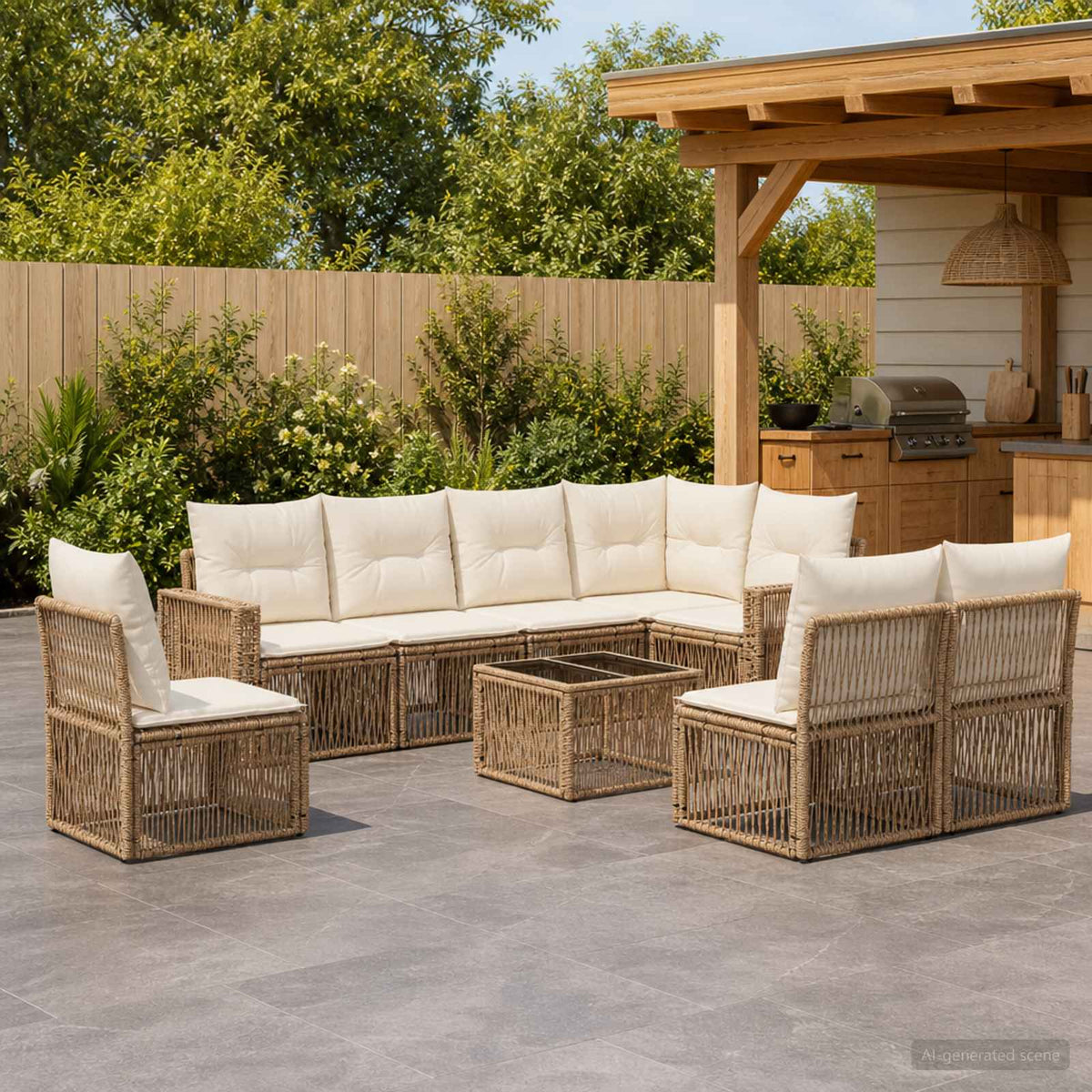 Tuinbankenset 9 pcs Beige en Crème Wit poly rattan is nu te koop bij PeponiXL, paradijselijk wonen!