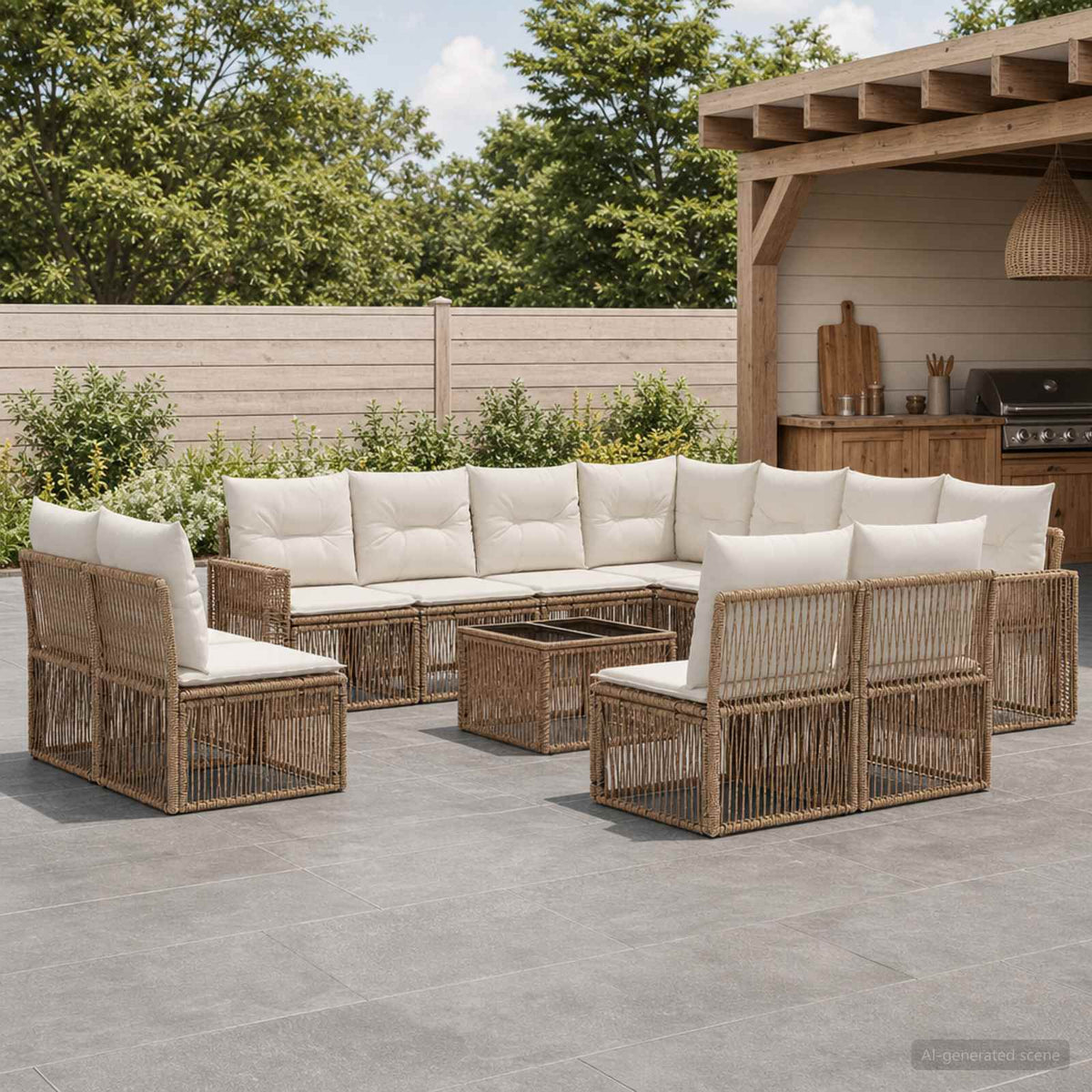Tuinbankenset 12 pcs Beige en Crème Wit poly rattan is nu te koop bij PeponiXL, paradijselijk wonen!