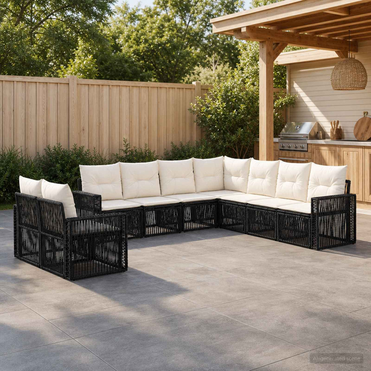 Tuinbankenset 9 pcs Zwart en Cream Wit poly rattan is nu te koop bij PeponiXL, paradijselijk wonen!