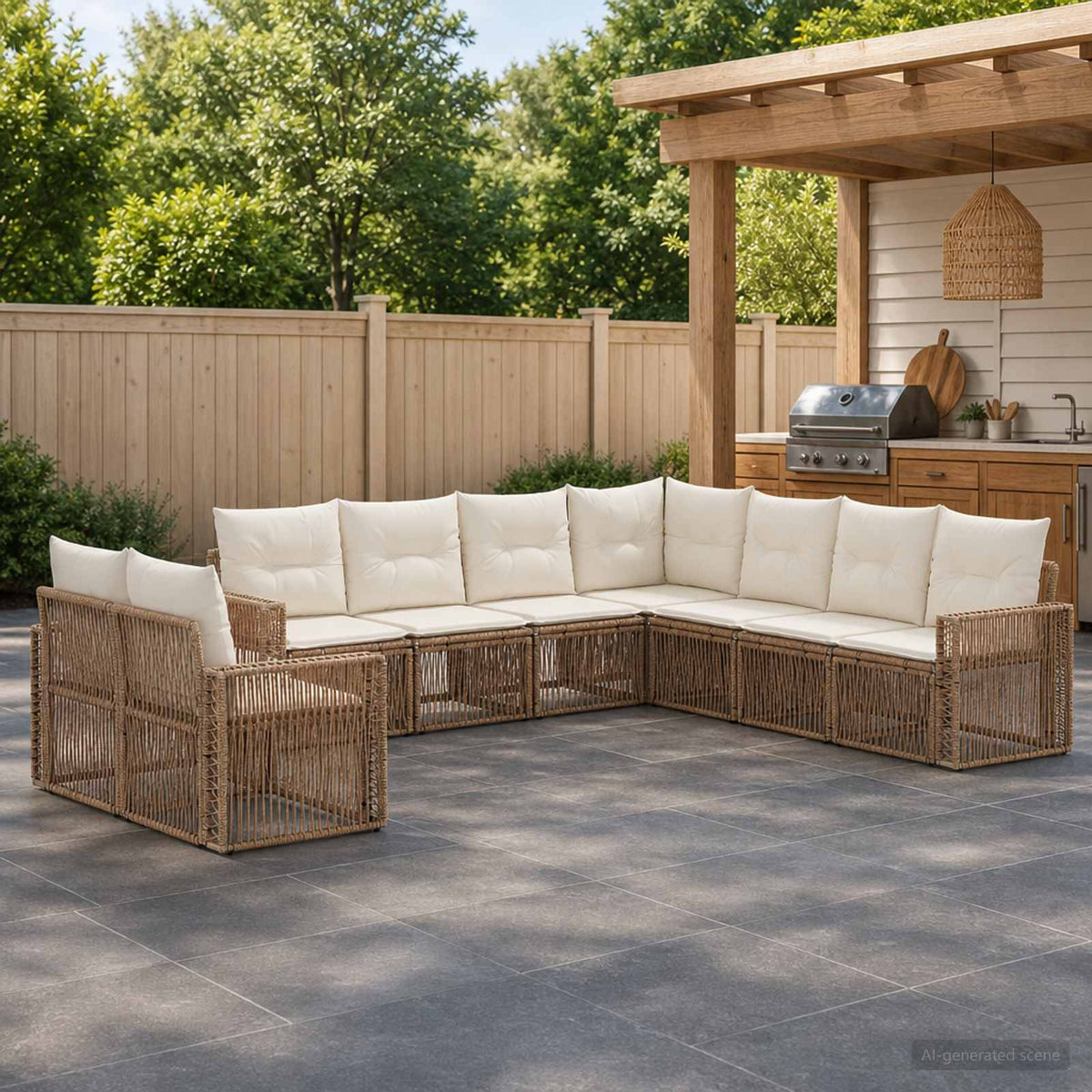 Tuinbankenset 9 pcs Beige en Crème Wit poly rattan is nu te koop bij PeponiXL, paradijselijk wonen!