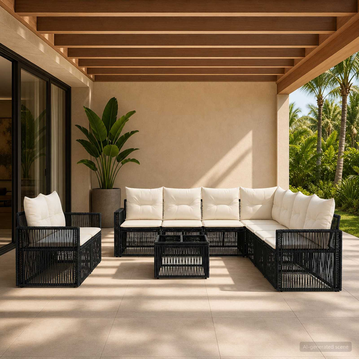 Tuinbankenset 10 pcs Zwart en Cream Wit poly rattan is nu te koop bij PeponiXL, paradijselijk wonen!