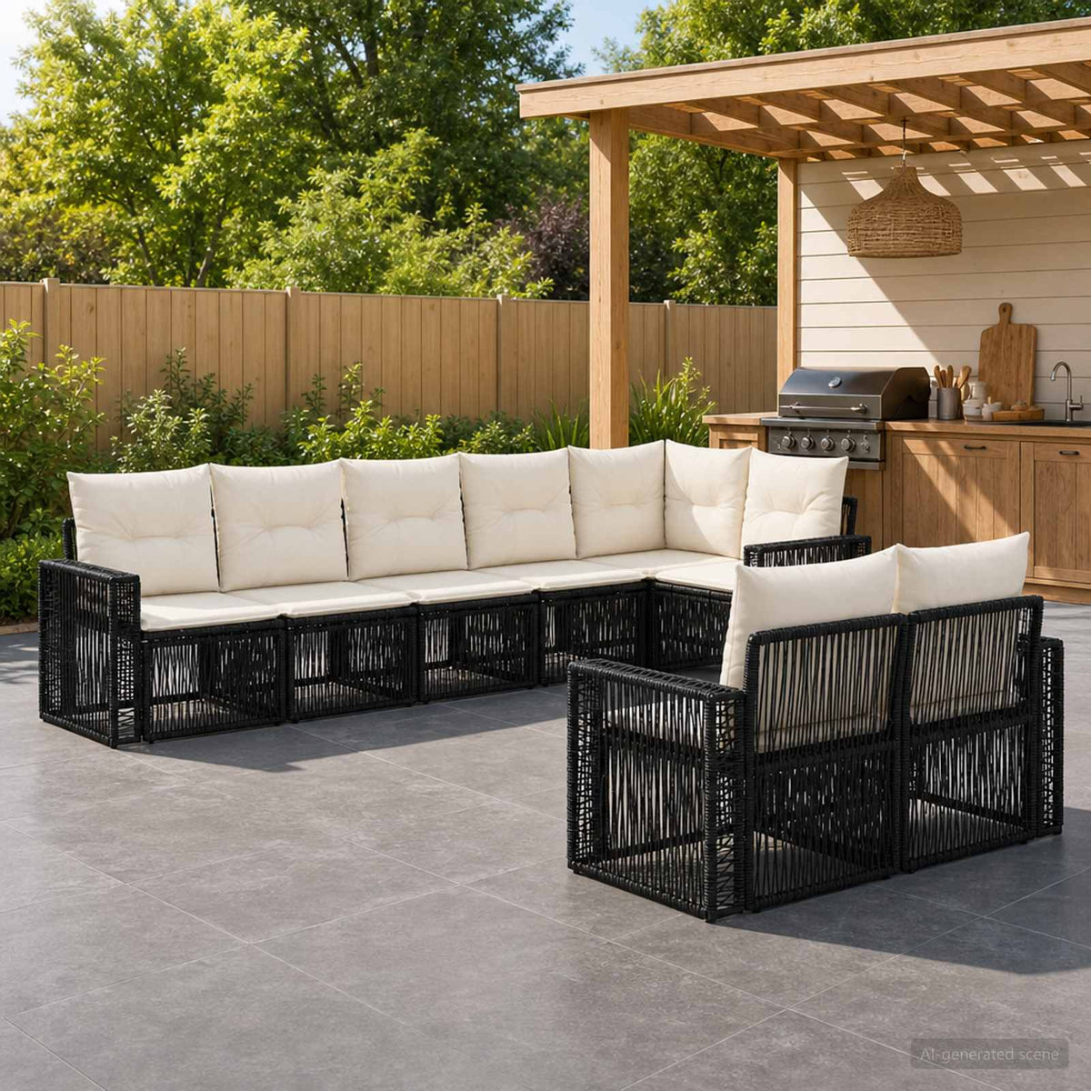 Tuinbankenset 8 pcs Zwart en Cream Wit poly rattan is nu te koop bij PeponiXL, paradijselijk wonen!
