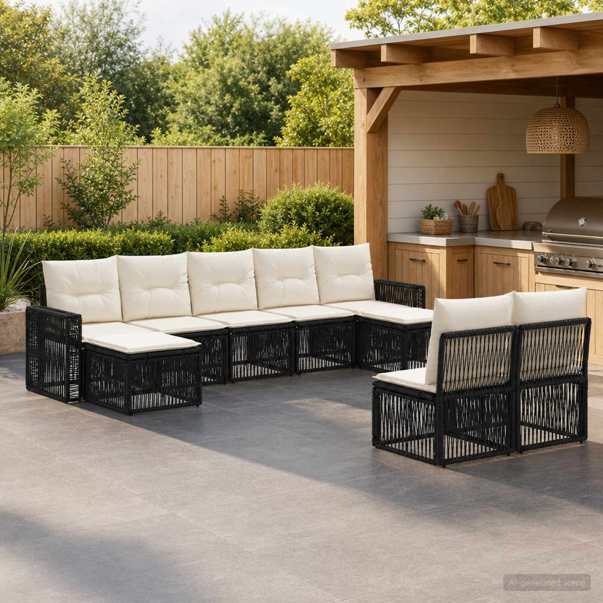 Tuinbankenset 9 pcs Zwart en Cream Wit poly rattan is nu te koop bij PeponiXL, paradijselijk wonen!
