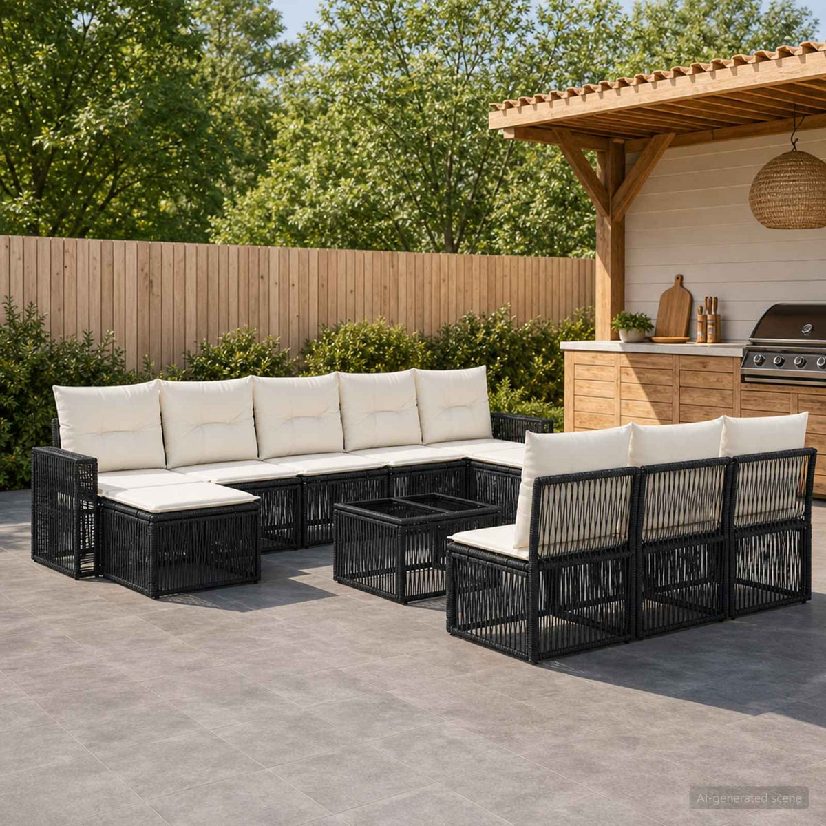 Tuinbankenset 11 pcs Zwart en Cream Wit poly rattan is nu te koop bij PeponiXL, paradijselijk wonen!