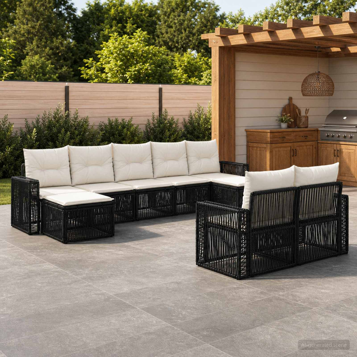 Tuinbankenset 9 pcs Zwart en Cream Wit poly rattan is nu te koop bij PeponiXL, paradijselijk wonen!