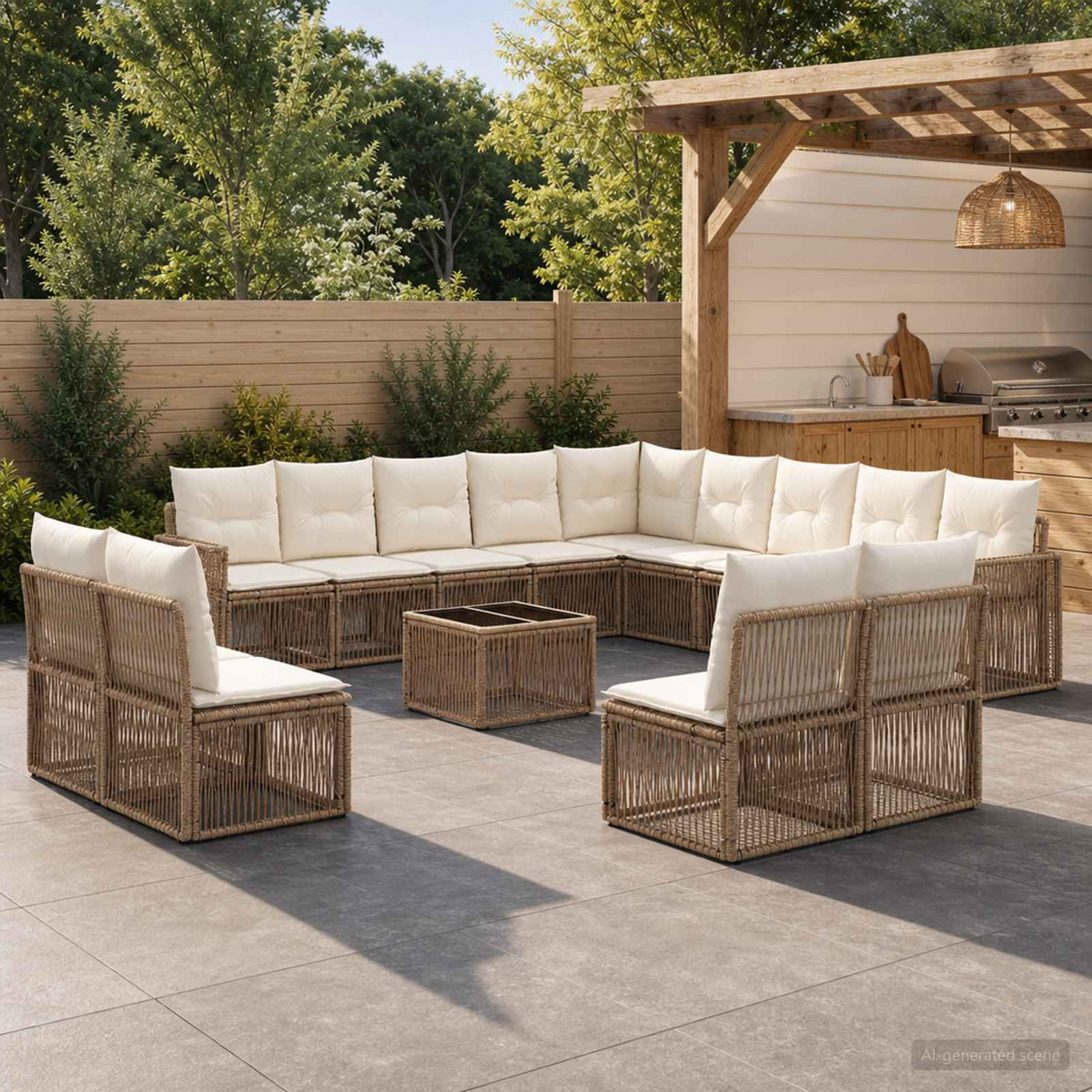 Tuinbankenset 14 pcs Beige en Crème Wit poly rattan is nu te koop bij PeponiXL, paradijselijk wonen!