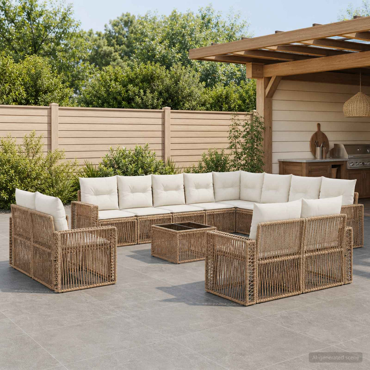 Tuinbankenset 13 pcs Beige en Crème Wit poly rattan is nu te koop bij PeponiXL, paradijselijk wonen!