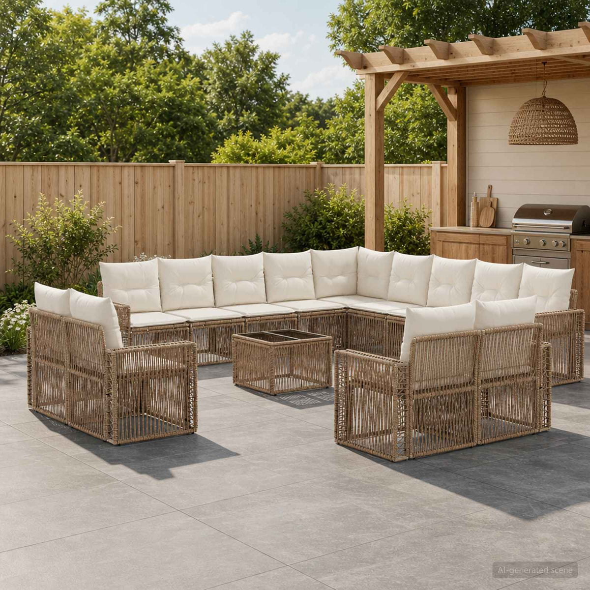 Tuinbankenset 14 pcs Beige en Crème Wit poly rattan is nu te koop bij PeponiXL, paradijselijk wonen!