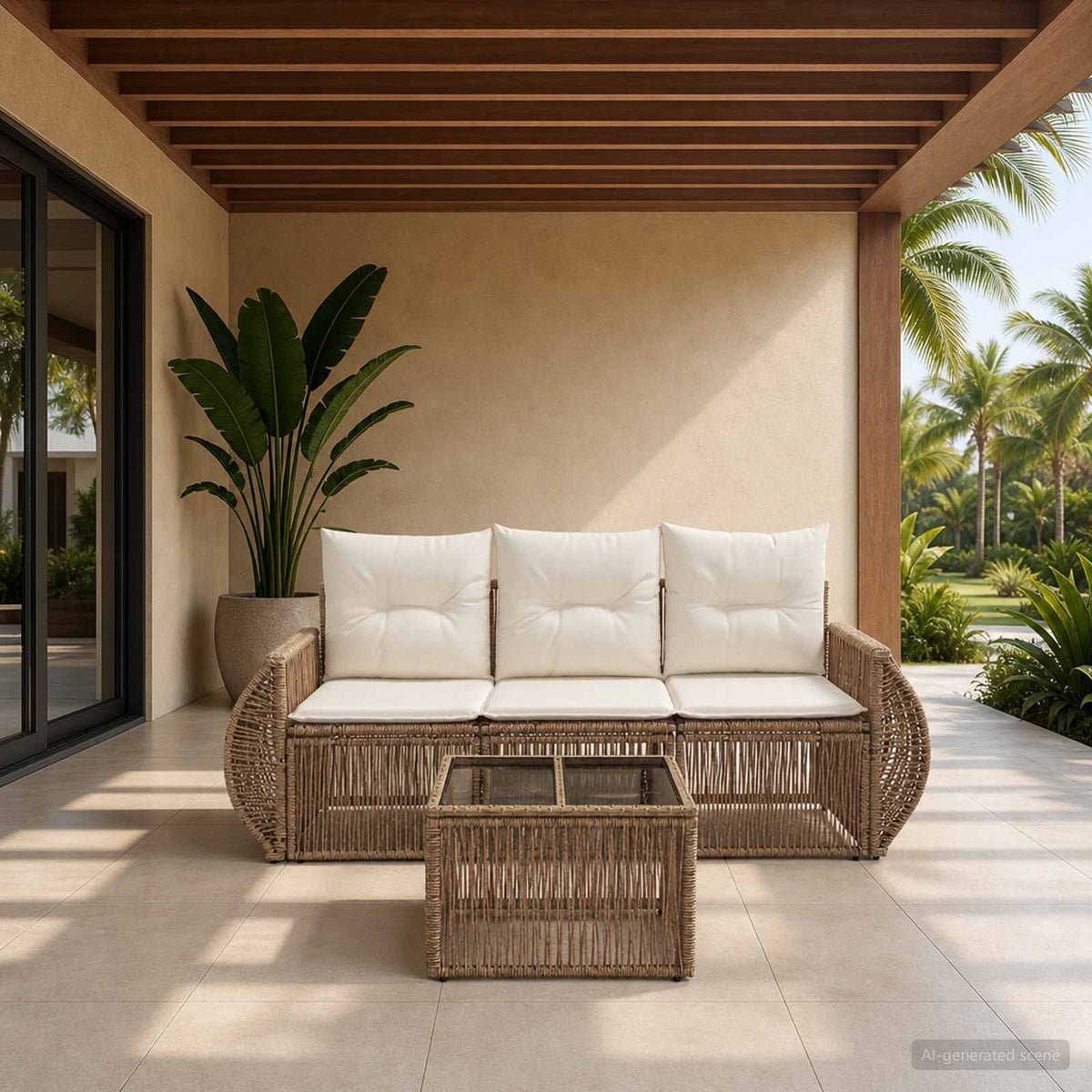 Tuinbankenset 4 pcs Beige en Crème Wit poly rattan is nu te koop bij PeponiXL, paradijselijk wonen!