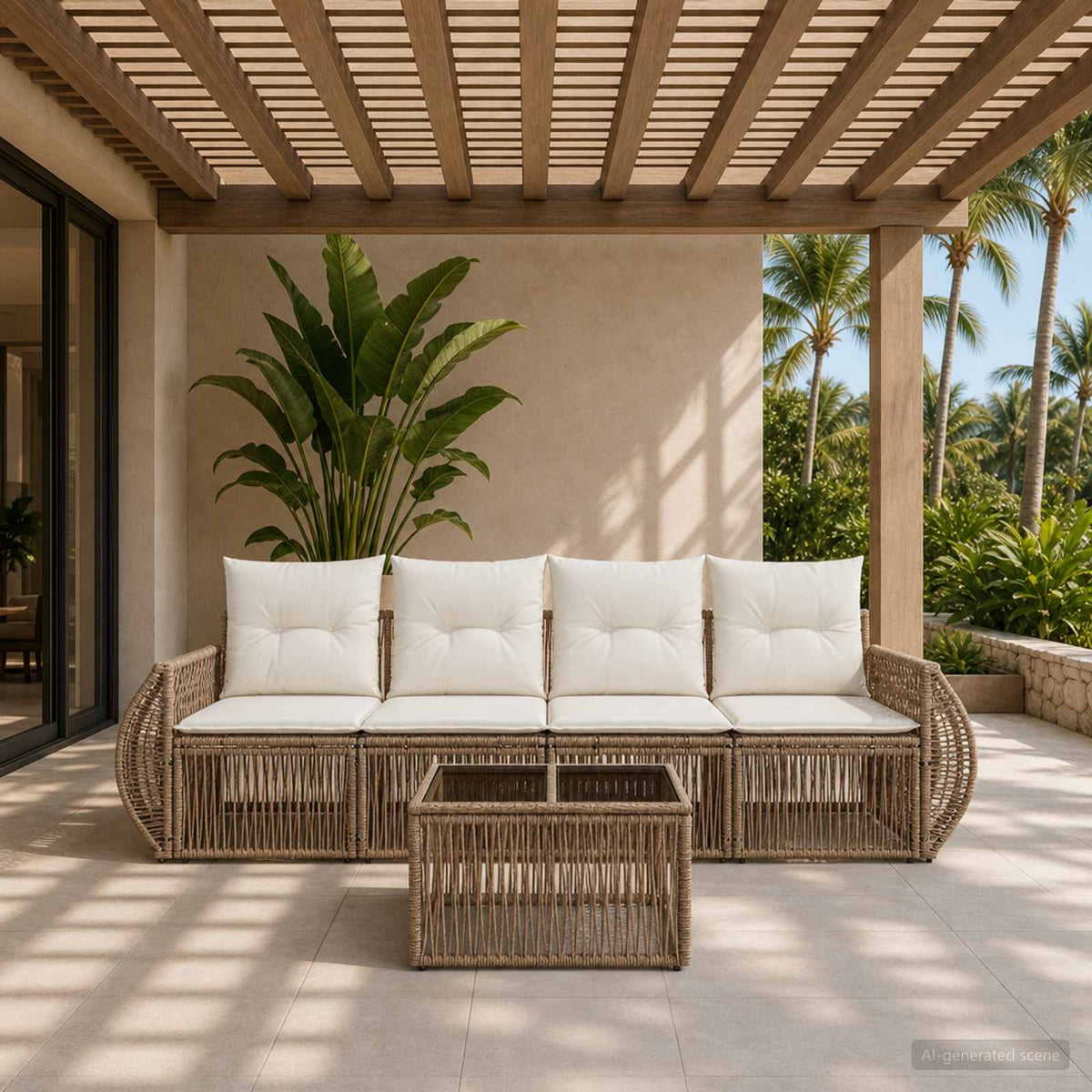 Tuinbankenset 5 pcs Beige en Crème Wit poly rattan is nu te koop bij PeponiXL, paradijselijk wonen!