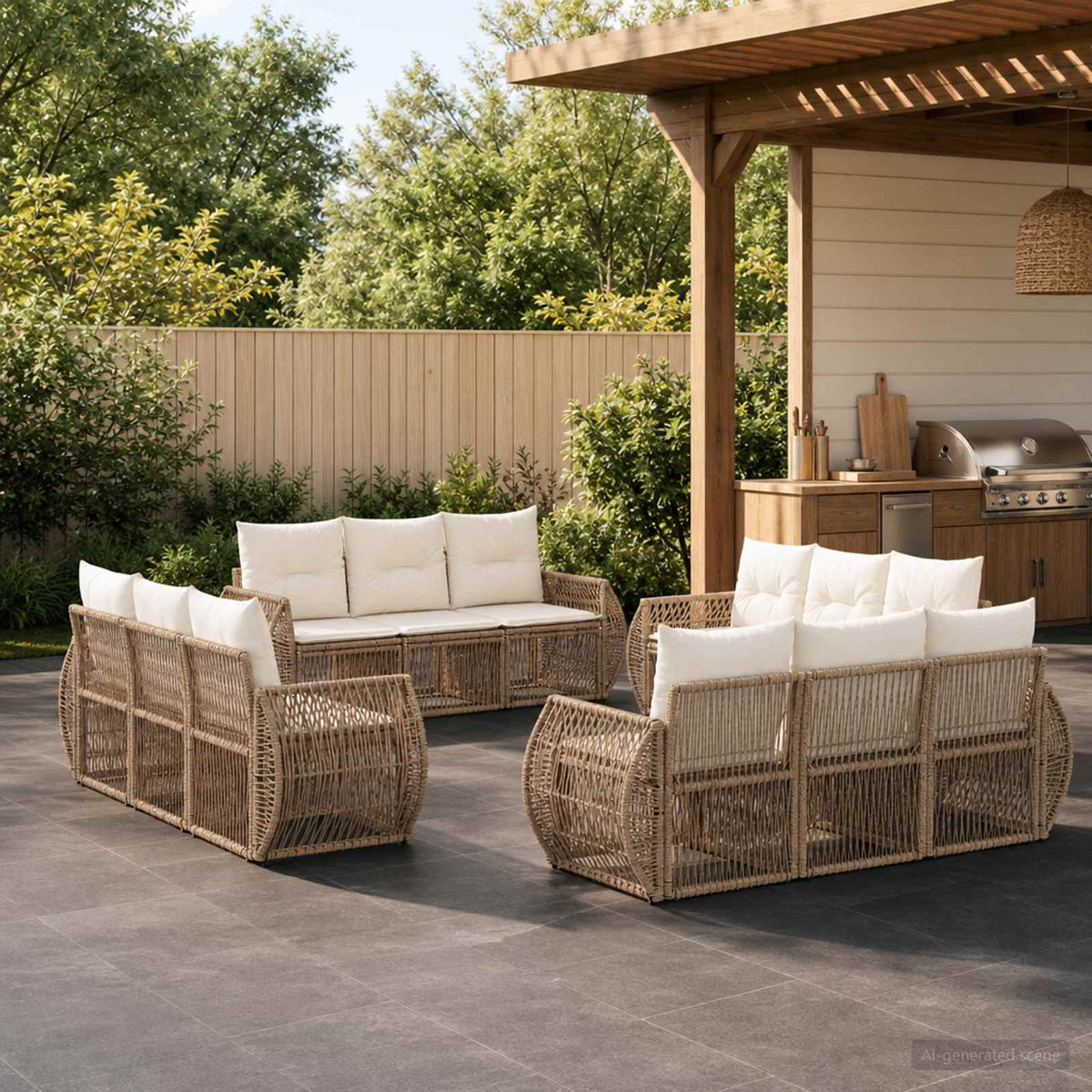 Tuinbankenset 12 pcs Beige en Crème Wit poly rattan is nu te koop bij PeponiXL, paradijselijk wonen!