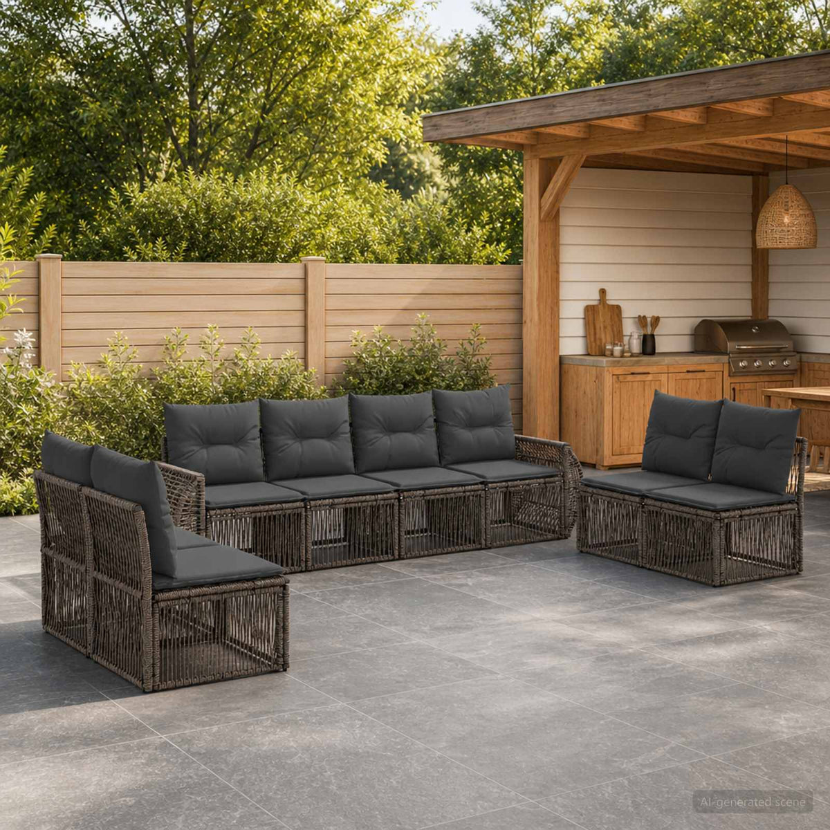Tuinbankenset 8 pcs Grijs en Donkergrijs poly rattan is nu te koop bij PeponiXL, paradijselijk wonen!