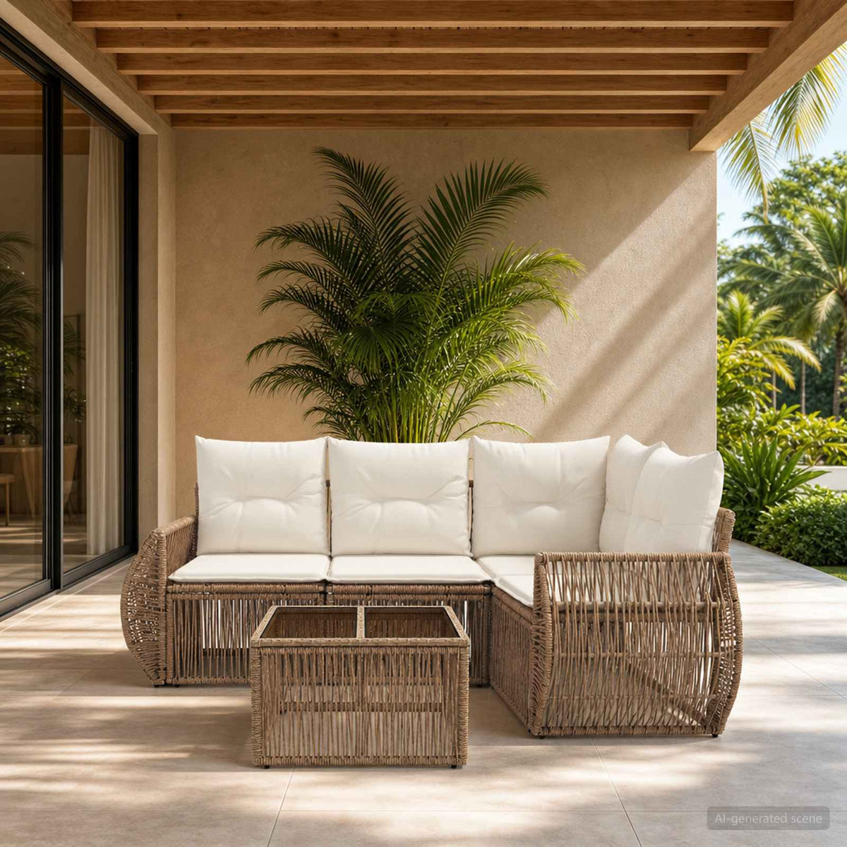 Tuinbankenset 5 pcs Beige en Crème Wit poly rattan is nu te koop bij PeponiXL, paradijselijk wonen!