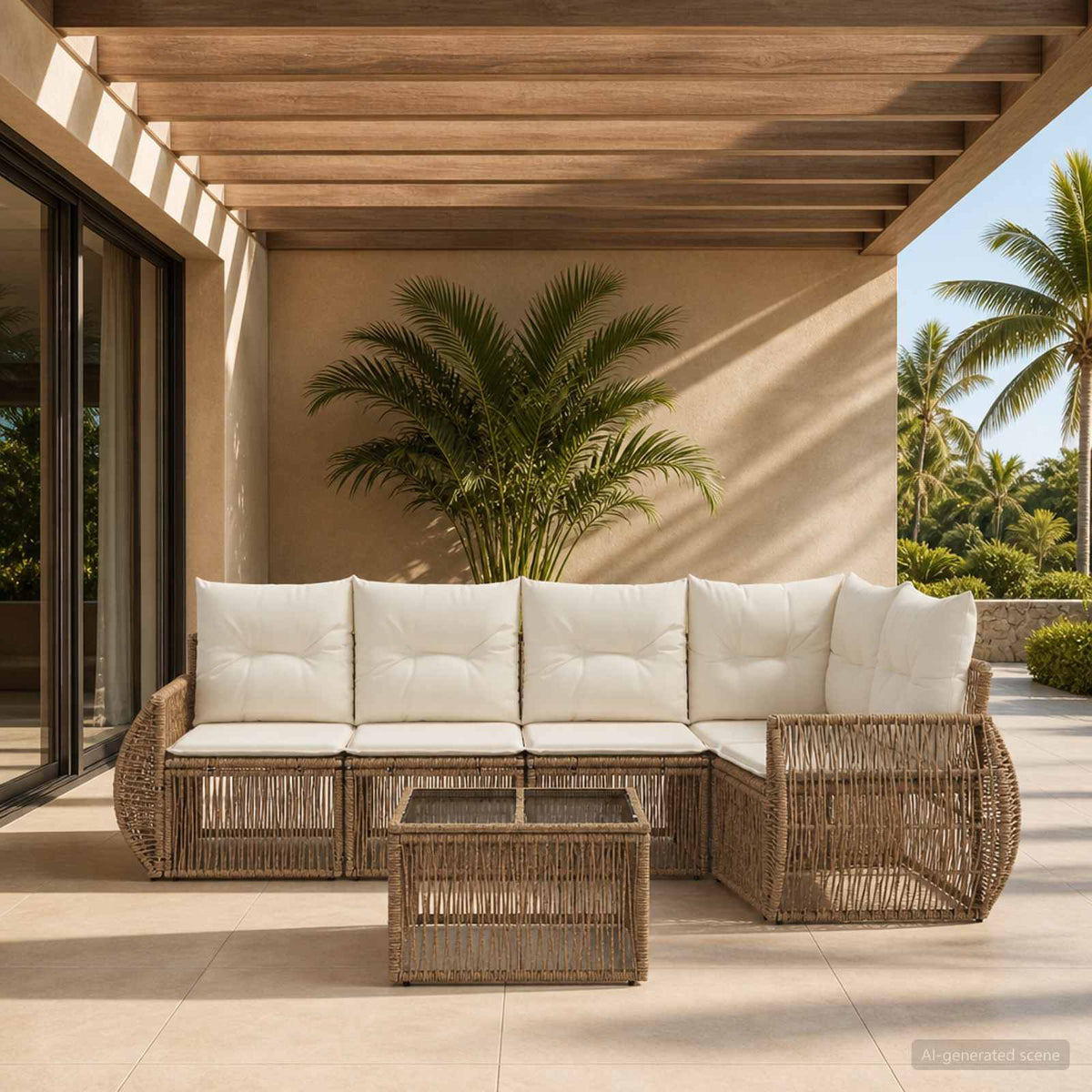 Tuinbankenset 6 pcs Beige en Crème Wit poly rattan is nu te koop bij PeponiXL, paradijselijk wonen!