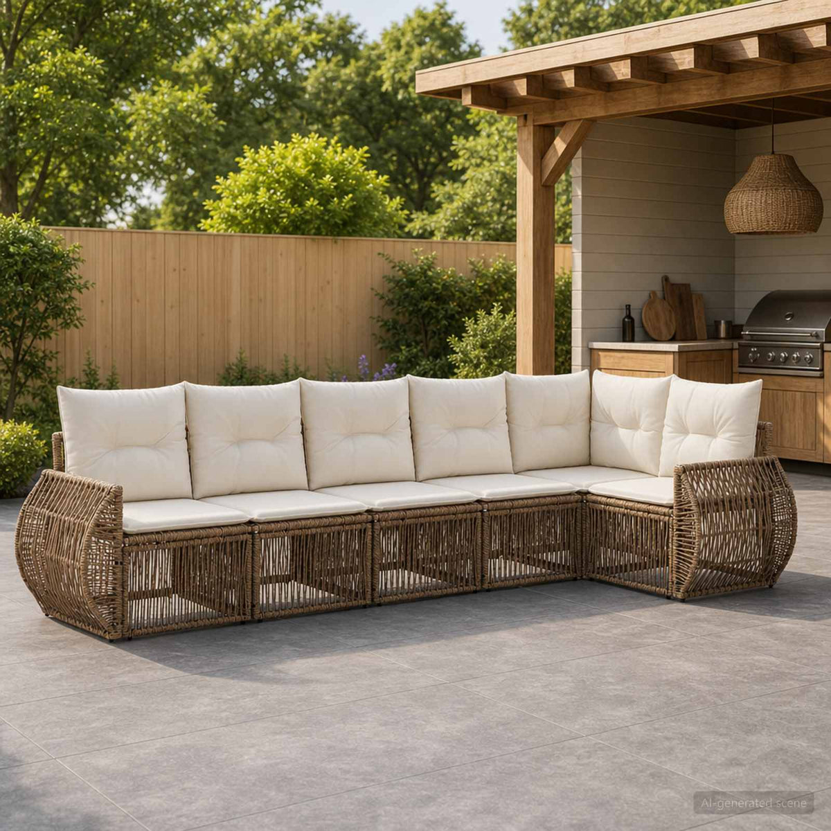 Tuinbankenset 6 pcs Beige en Crème Wit poly rattan is nu te koop bij PeponiXL, paradijselijk wonen!