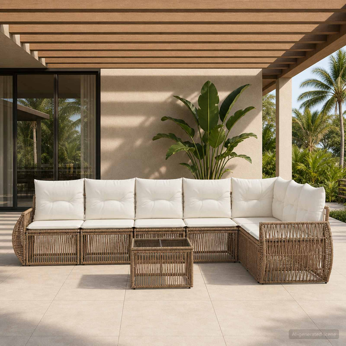 Tuinbankenset 8 pcs Beige en Crème Wit poly rattan is nu te koop bij PeponiXL, paradijselijk wonen!