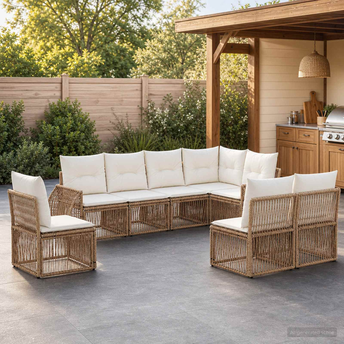 Tuinbankenset 8 pcs Beige en Crème Wit poly rattan is nu te koop bij PeponiXL, paradijselijk wonen!