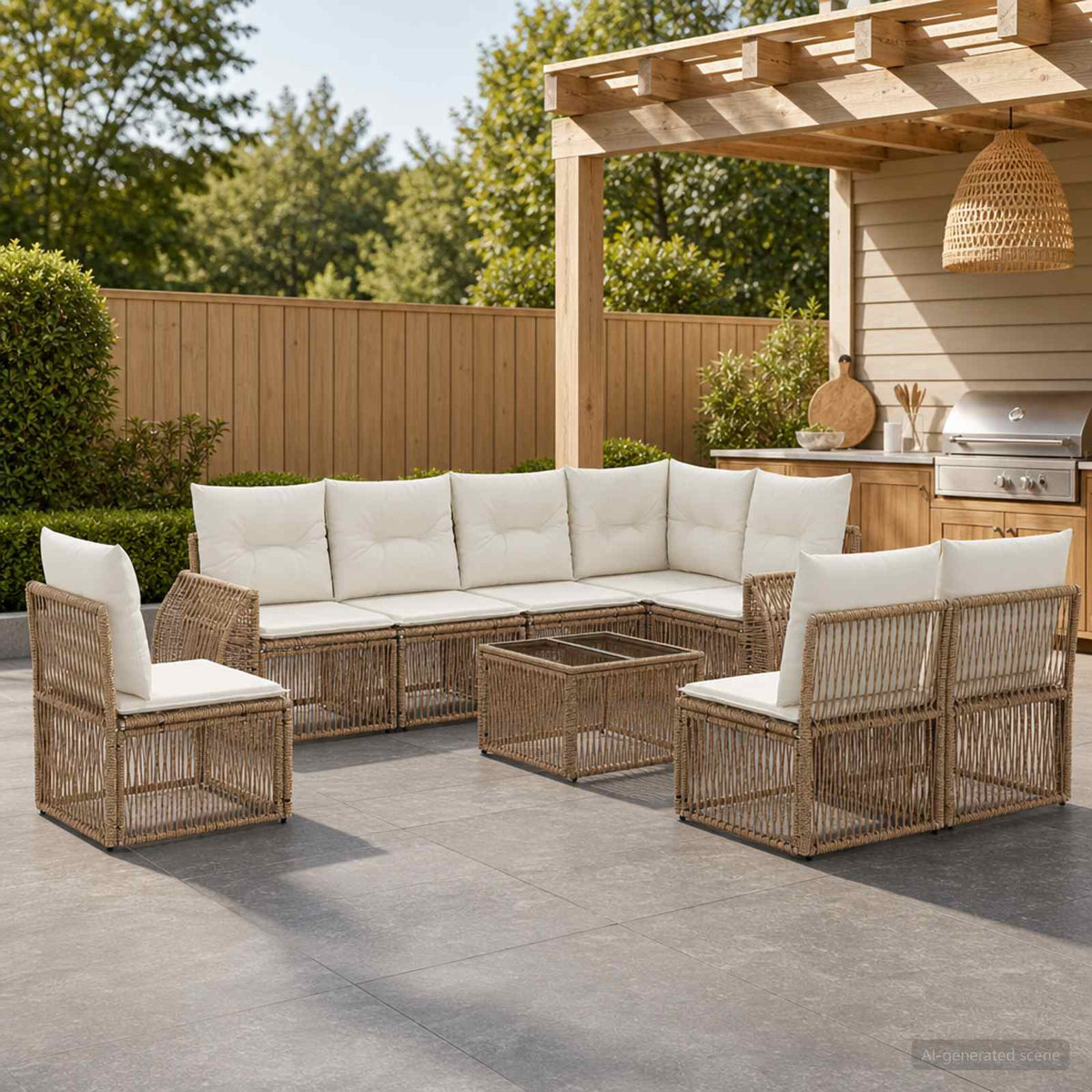 Tuinbankenset 9 pcs Beige en Crème Wit poly rattan is nu te koop bij PeponiXL, paradijselijk wonen!