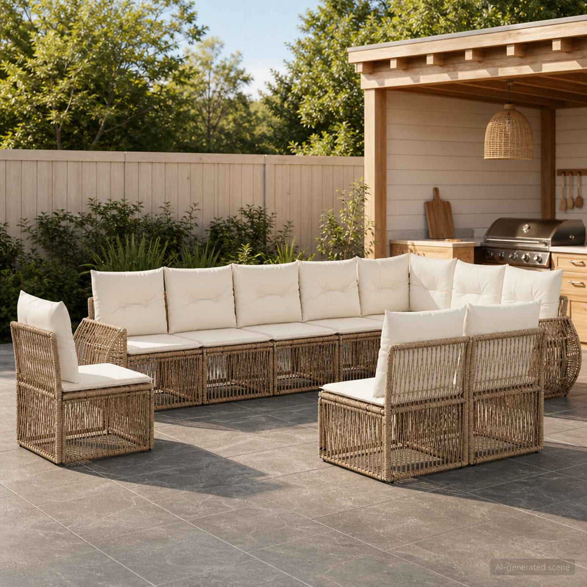 Tuinbankenset 10 pcs Beige en Crème Wit poly rattan is nu te koop bij PeponiXL, paradijselijk wonen!