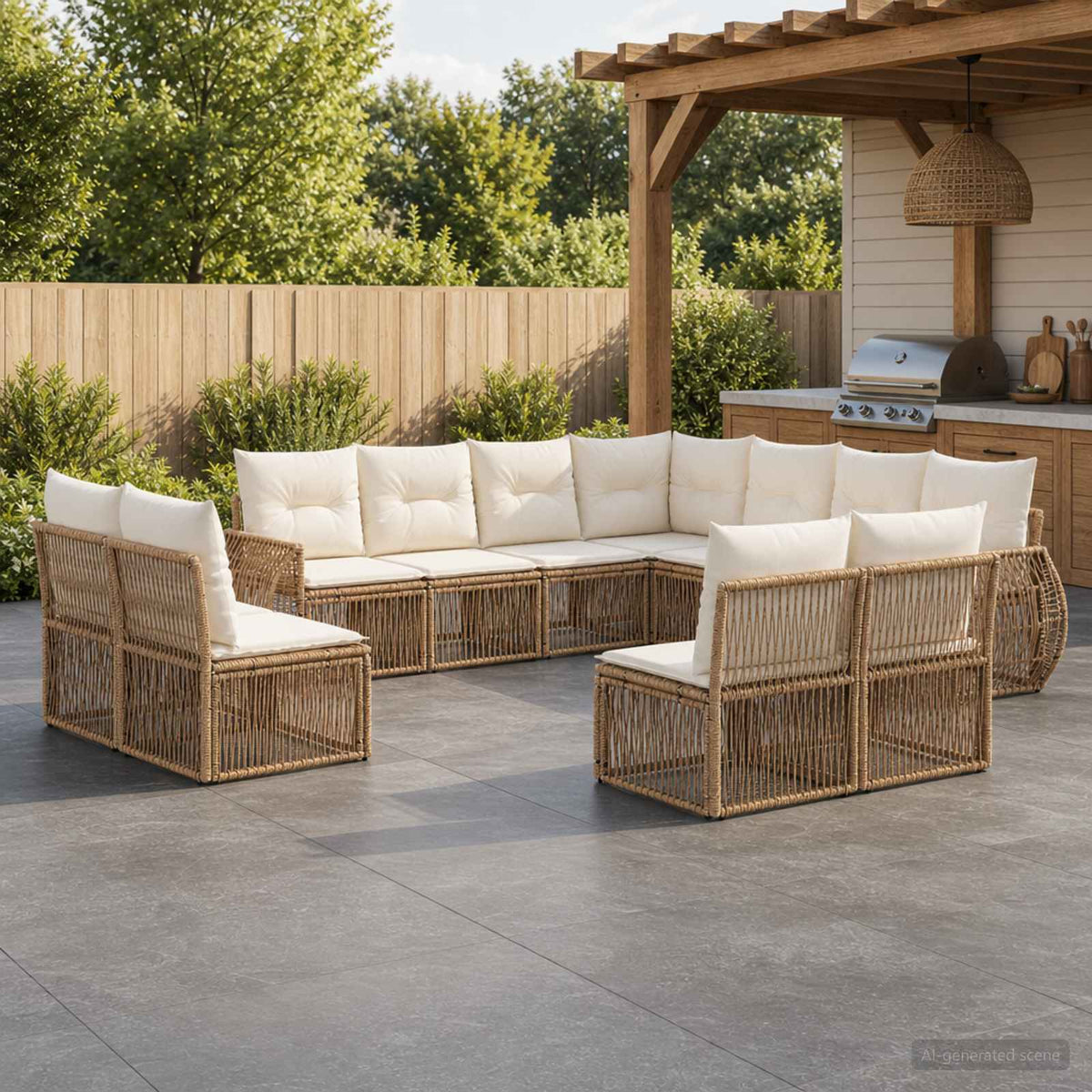 Tuinbankenset 11 pcs Beige en Crème Wit poly rattan is nu te koop bij PeponiXL, paradijselijk wonen!