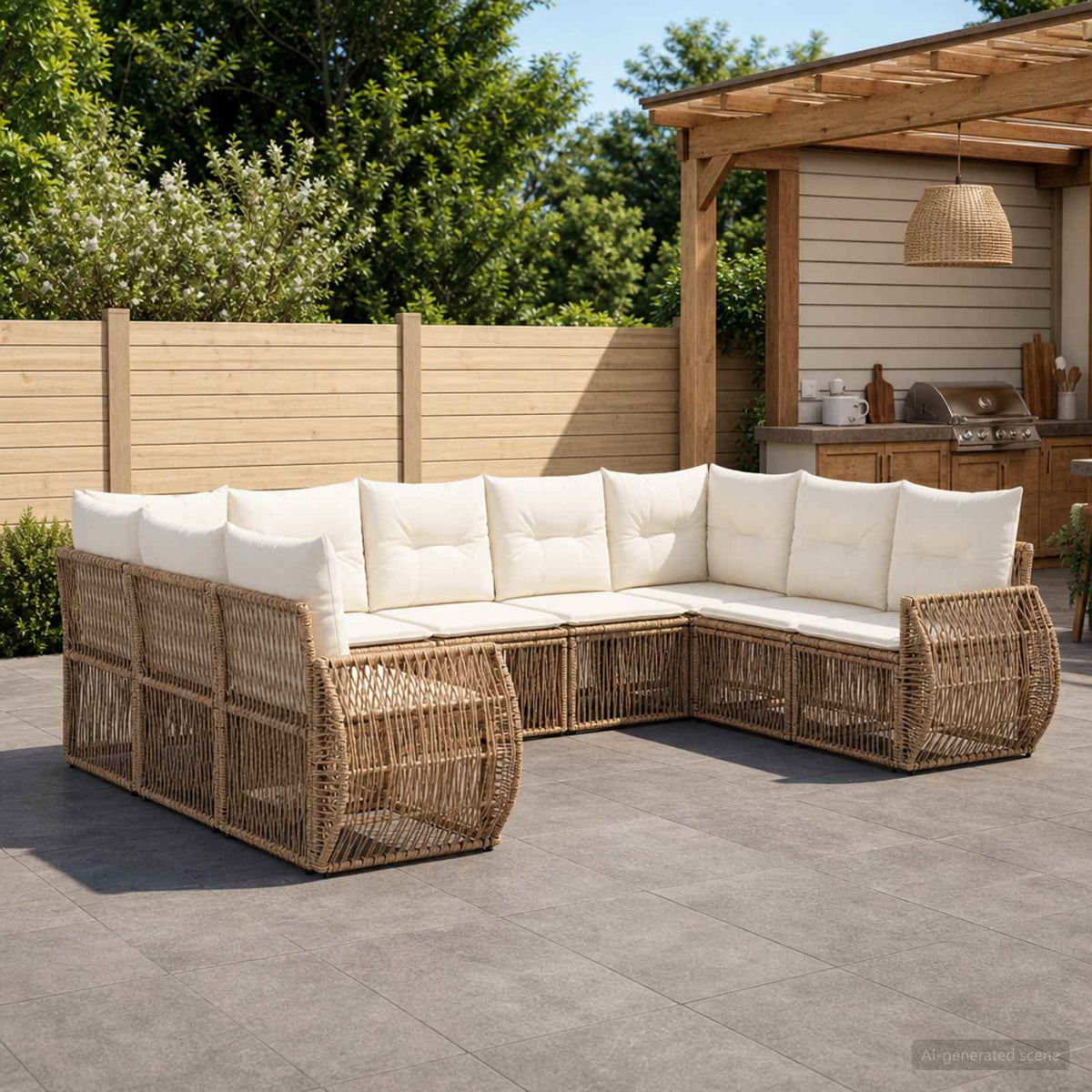 Tuinbankenset 9 pcs Beige en Crème Wit poly rattan is nu te koop bij PeponiXL, paradijselijk wonen!