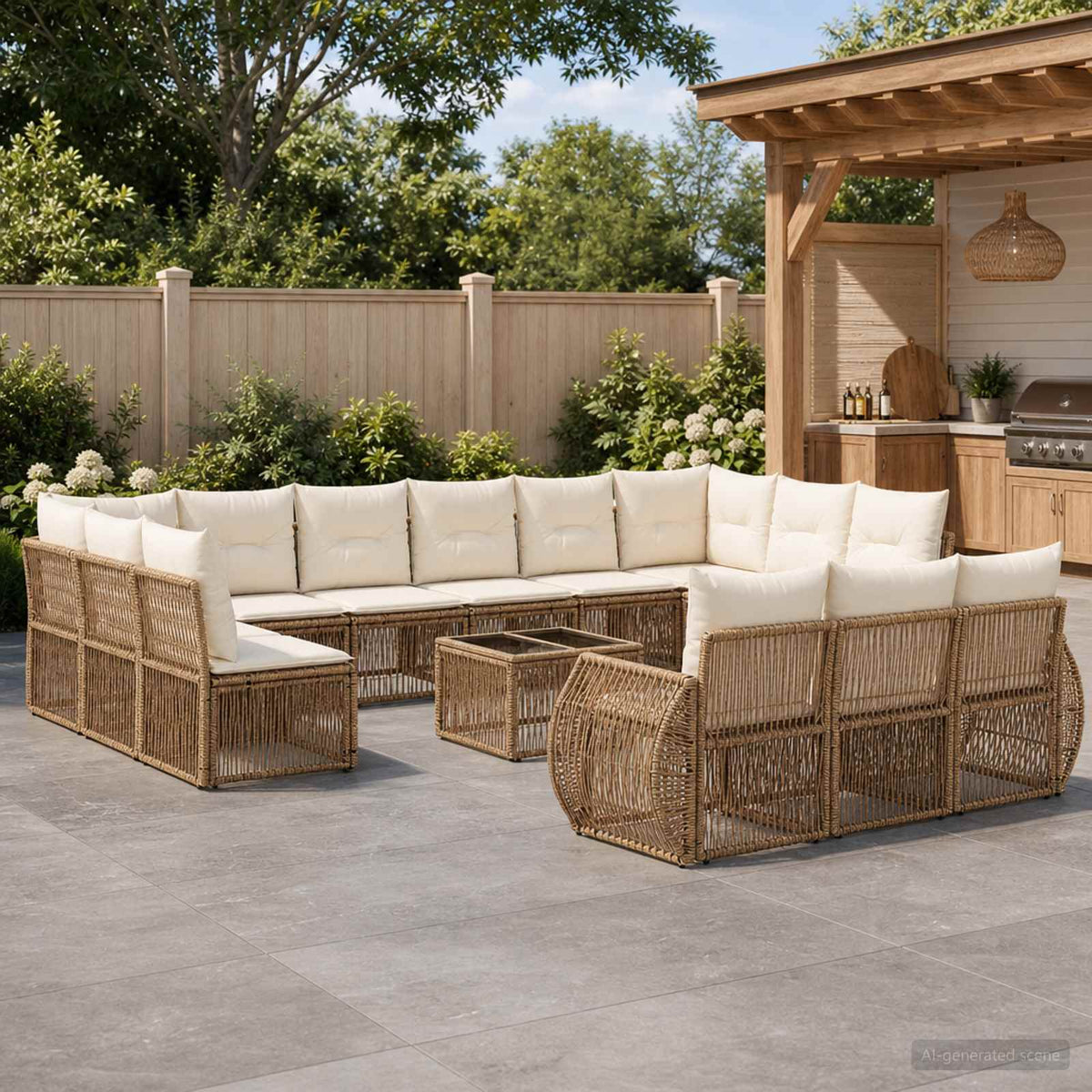 Tuinbankenset 14 pcs Beige en Crème Wit poly rattan is nu te koop bij PeponiXL, paradijselijk wonen!