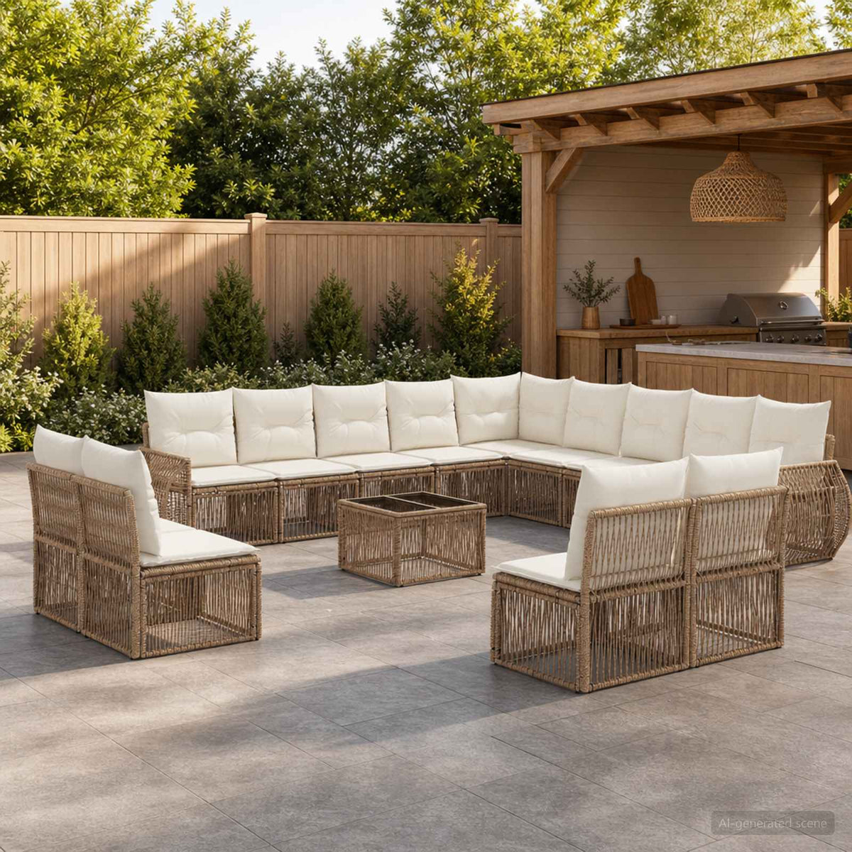 Tuinbankenset 14 pcs Beige en Crème Wit poly rattan is nu te koop bij PeponiXL, paradijselijk wonen!
