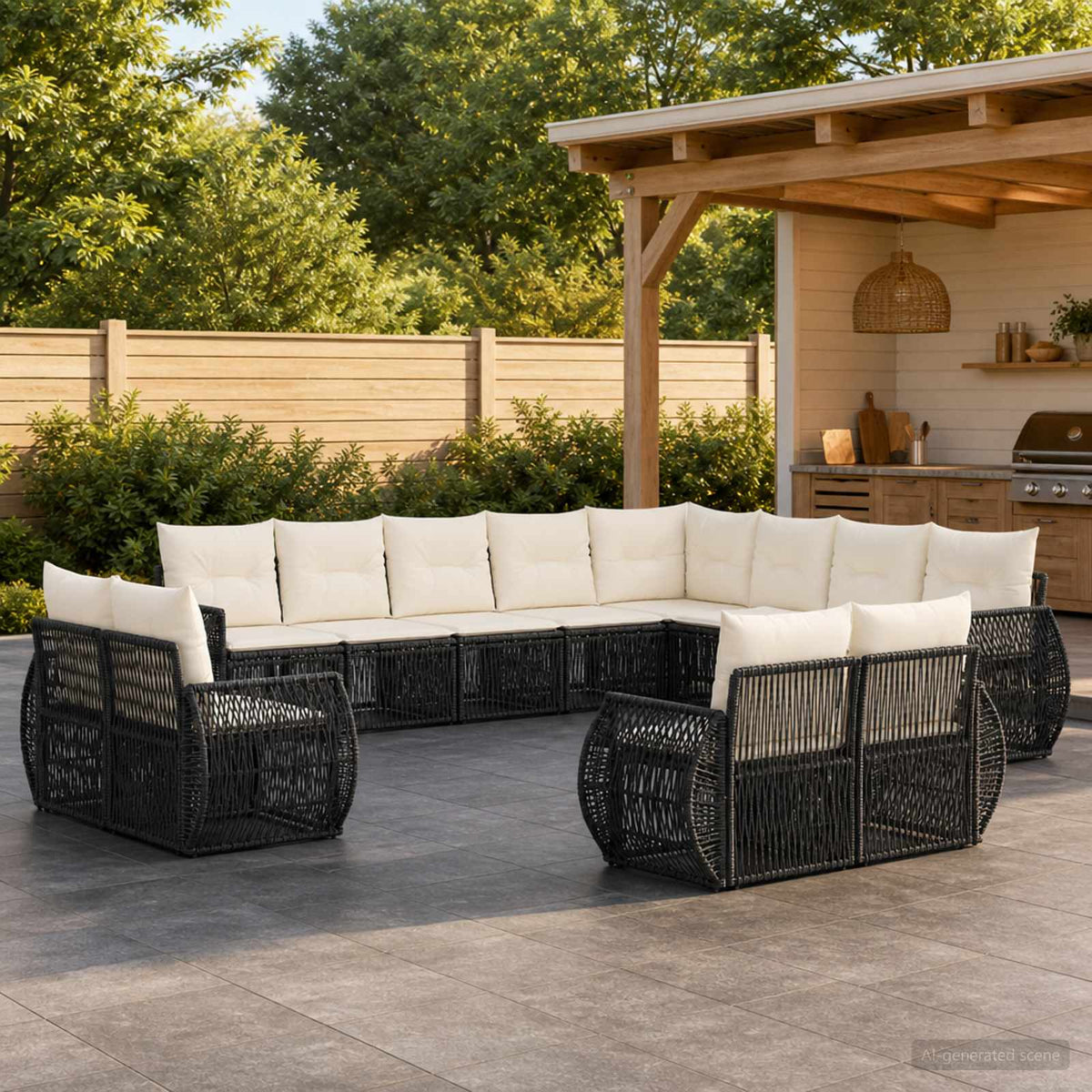 Tuinbankenset 13 pcs Zwart en Cream Wit poly rattan is nu te koop bij PeponiXL, paradijselijk wonen!