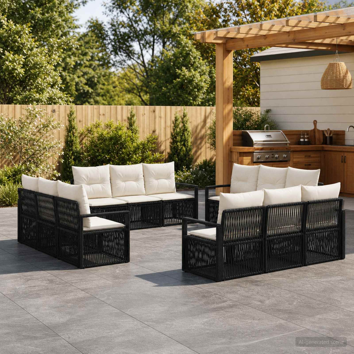 Tuinbankenset 12 pcs Zwart poly rattan is nu te koop bij PeponiXL, paradijselijk wonen!