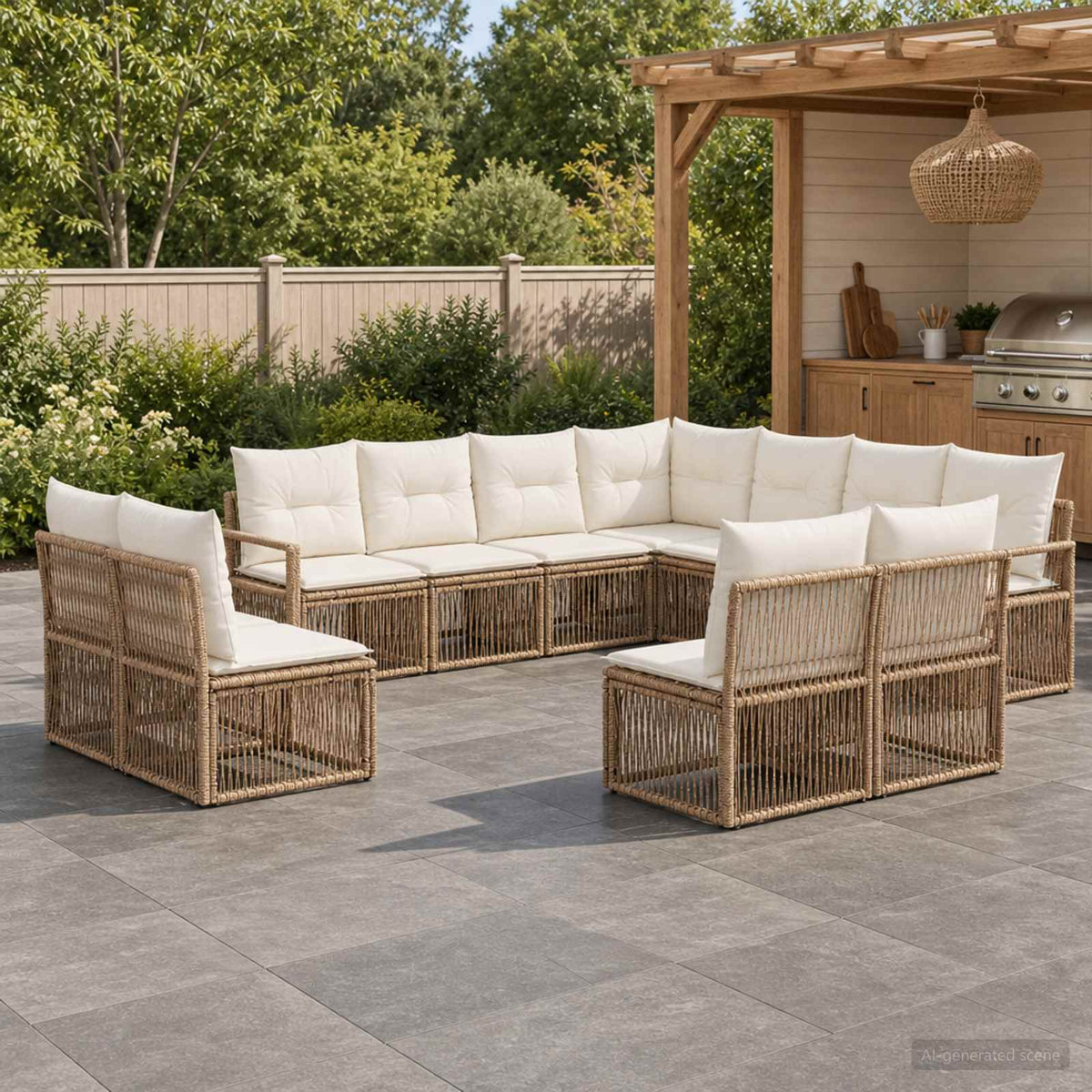 Tuinbankenset 11 pcs Beige poly rattan is nu te koop bij PeponiXL, paradijselijk wonen!
