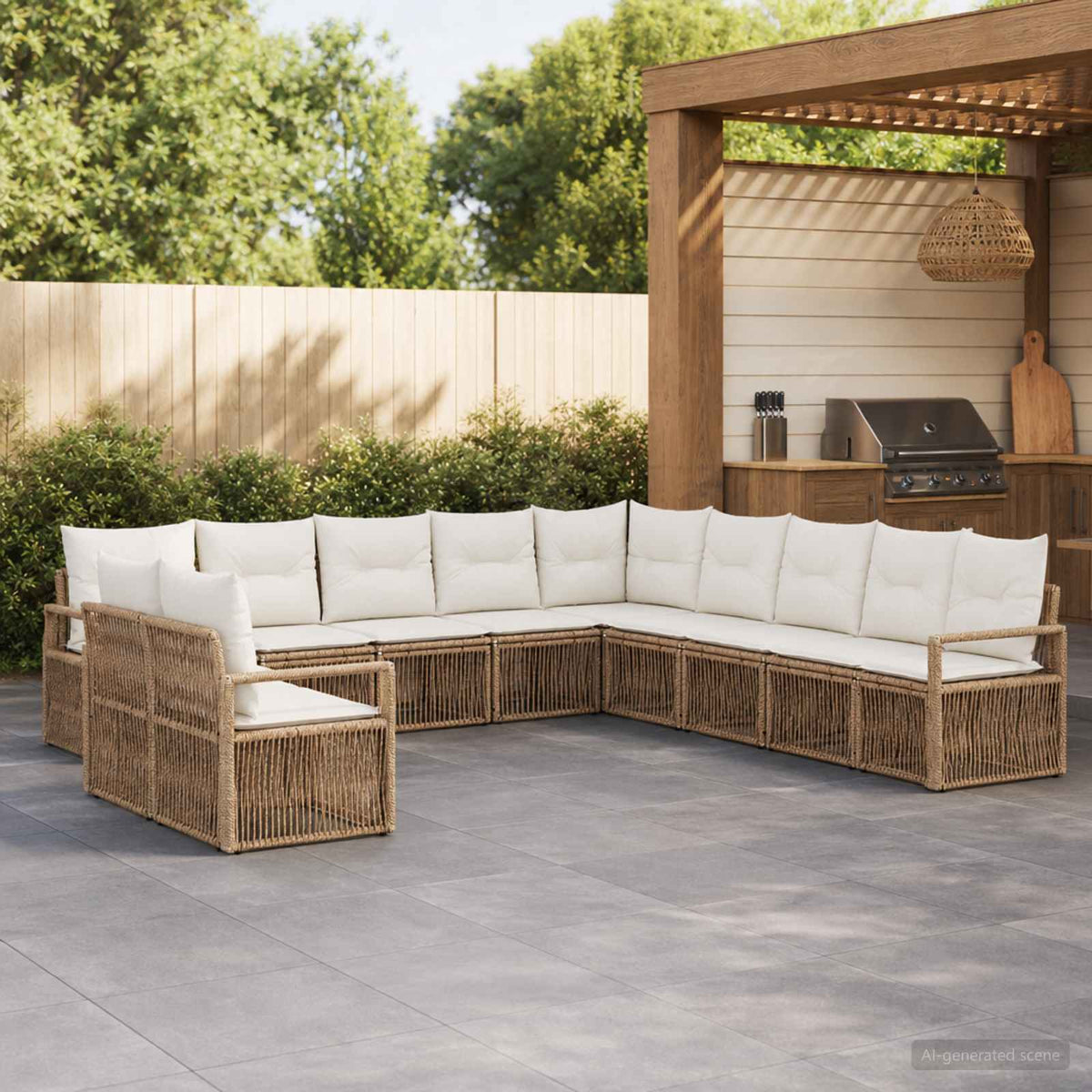 Tuinbankenset 11 pcs Beige poly rattan is nu te koop bij PeponiXL, paradijselijk wonen!