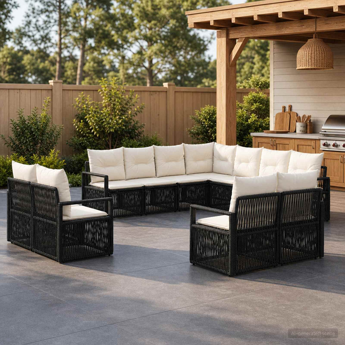 Tuinbankenset 11 pcs Zwart poly rattan is nu te koop bij PeponiXL, paradijselijk wonen!