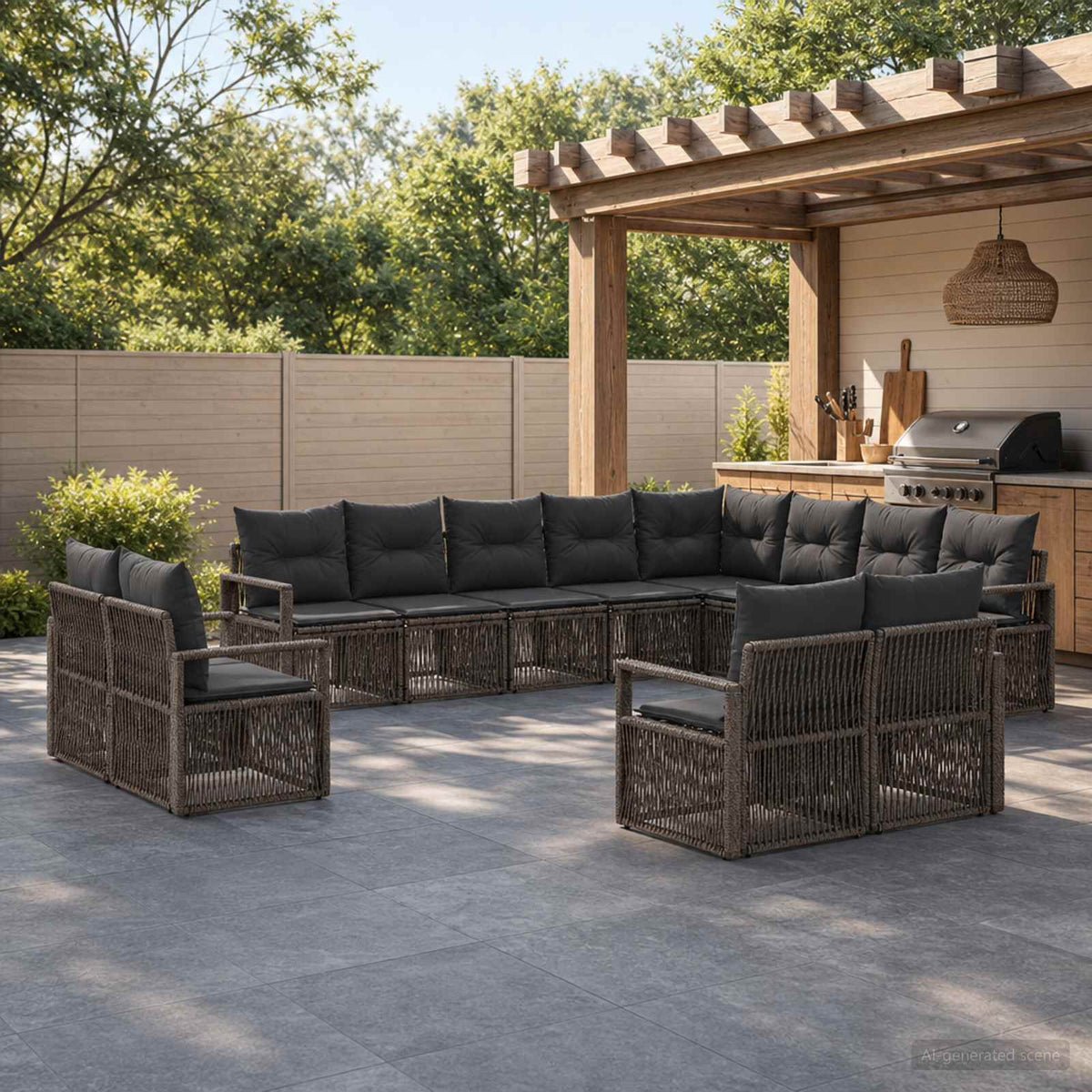 Tuinbankenset 12 pcs Grijs poly rattan is nu te koop bij PeponiXL, paradijselijk wonen!