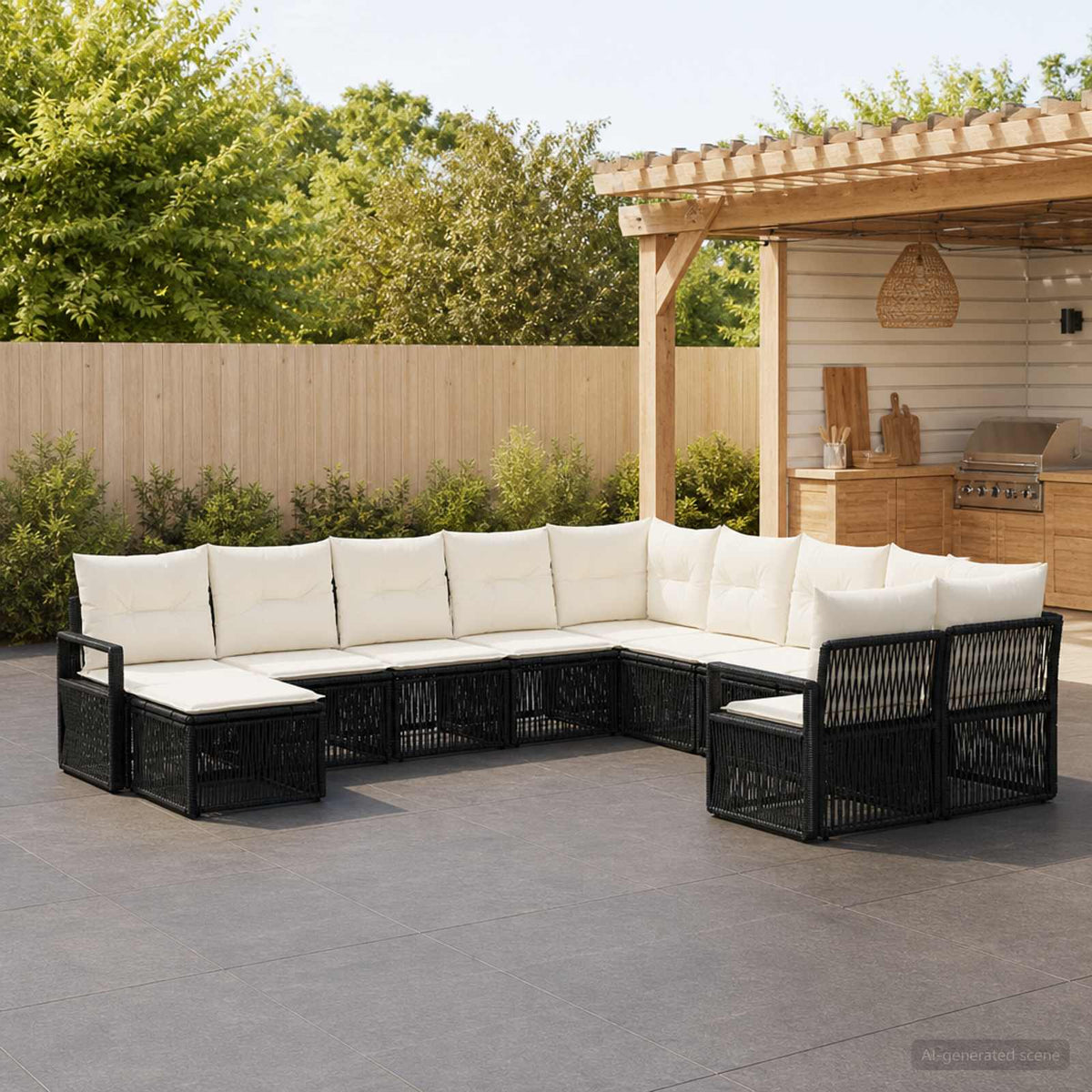 Tuinbankenset 11 pcs Zwart poly rattan is nu te koop bij PeponiXL, paradijselijk wonen!