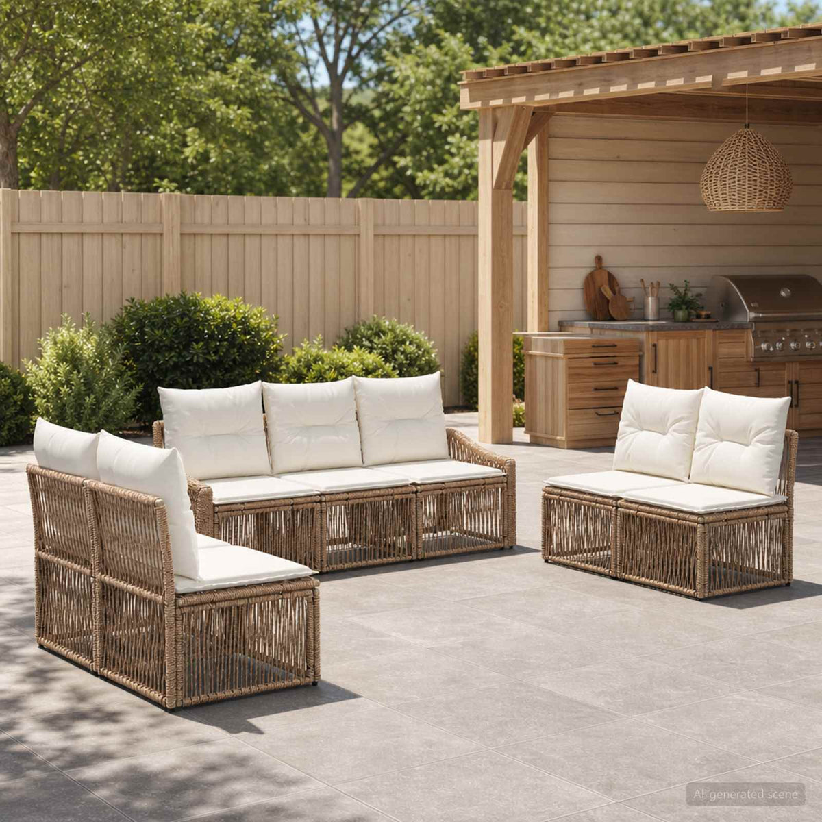 Tuinbankenset 7 pcs Beige poly rattan is nu te koop bij PeponiXL, paradijselijk wonen!