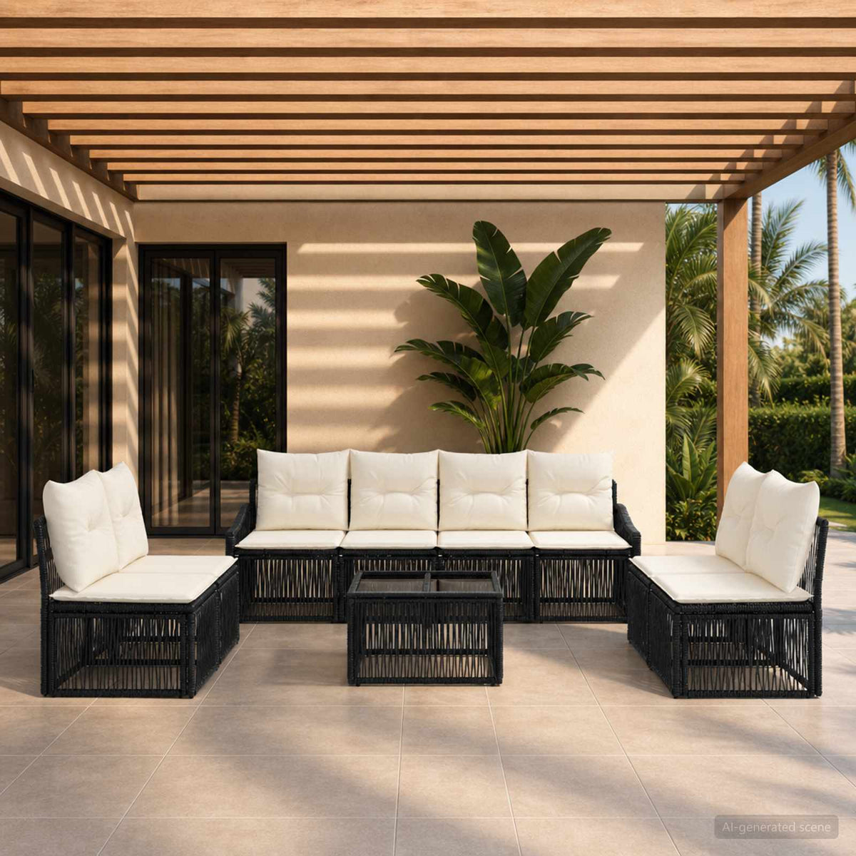 Tuinbankenset 9 pcs Zwart poly rattan is nu te koop bij PeponiXL, paradijselijk wonen!