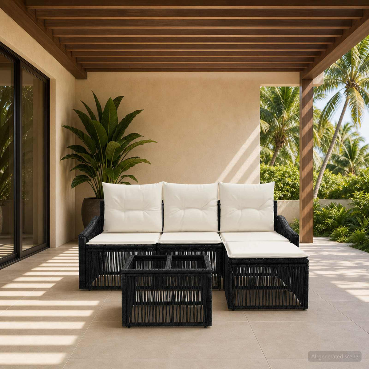 Tuinbankenset 5 pcs Zwart poly rattan is nu te koop bij PeponiXL, paradijselijk wonen!