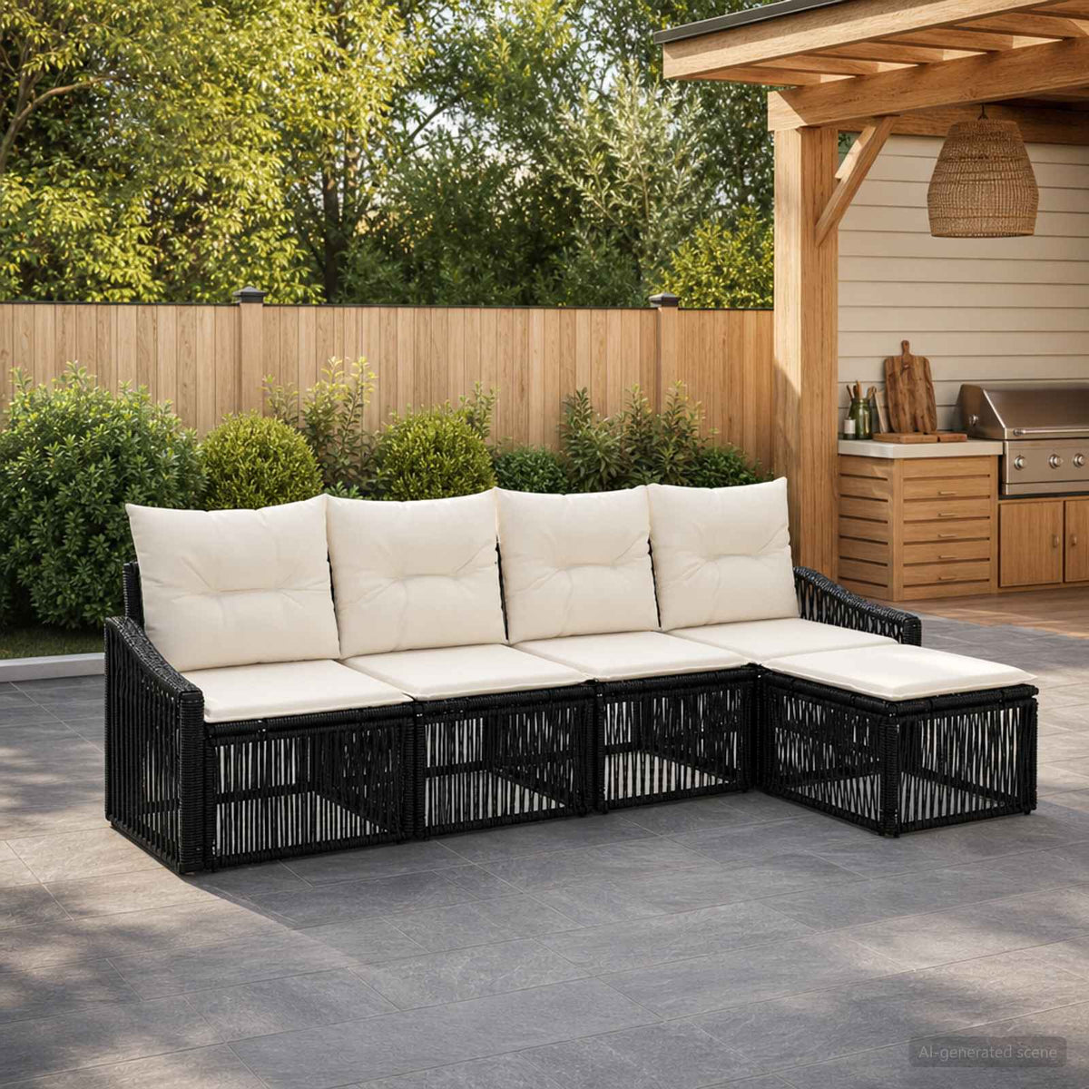 Tuinbankenset 5 pcs Zwart poly rattan is nu te koop bij PeponiXL, paradijselijk wonen!
