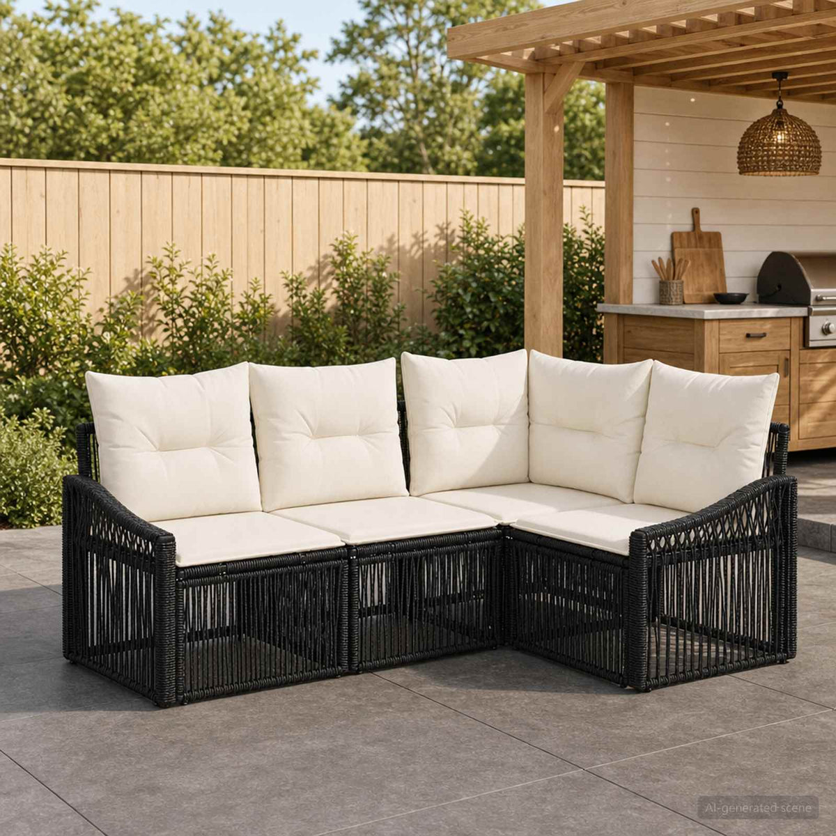 Tuinbankenset 4 pcs Zwart poly rattan is nu te koop bij PeponiXL, paradijselijk wonen!