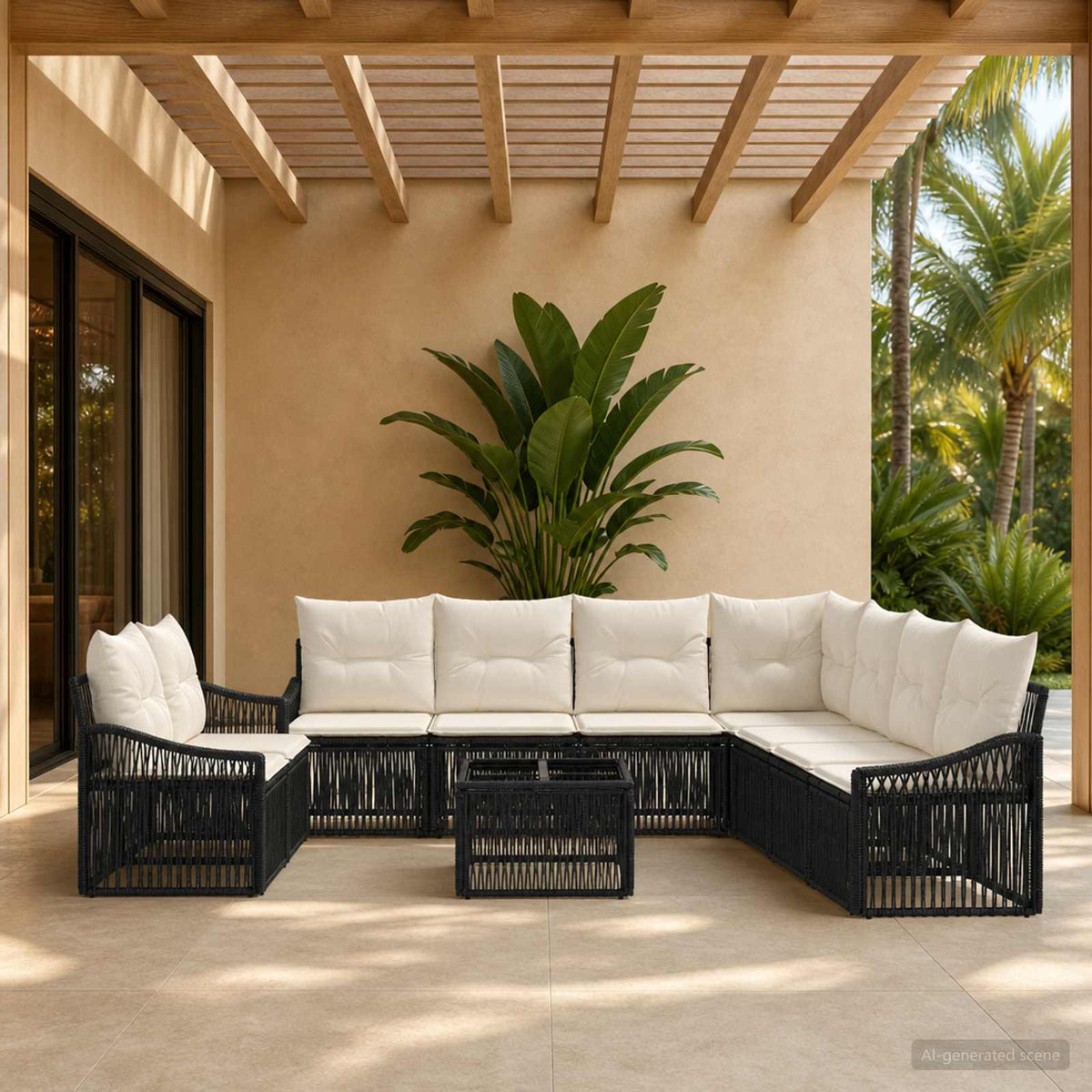 Tuinbankenset 10 pcs Zwart poly rattan is nu te koop bij PeponiXL, paradijselijk wonen!