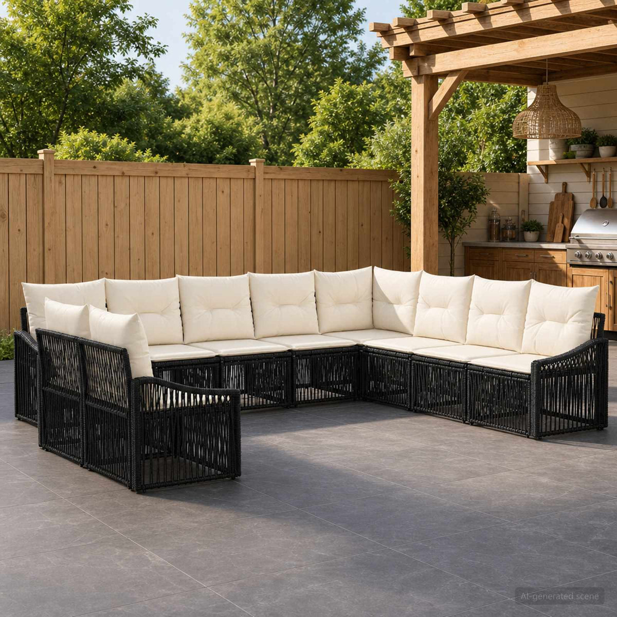 Tuinbankenset 10 pcs Zwart poly rattan is nu te koop bij PeponiXL, paradijselijk wonen!